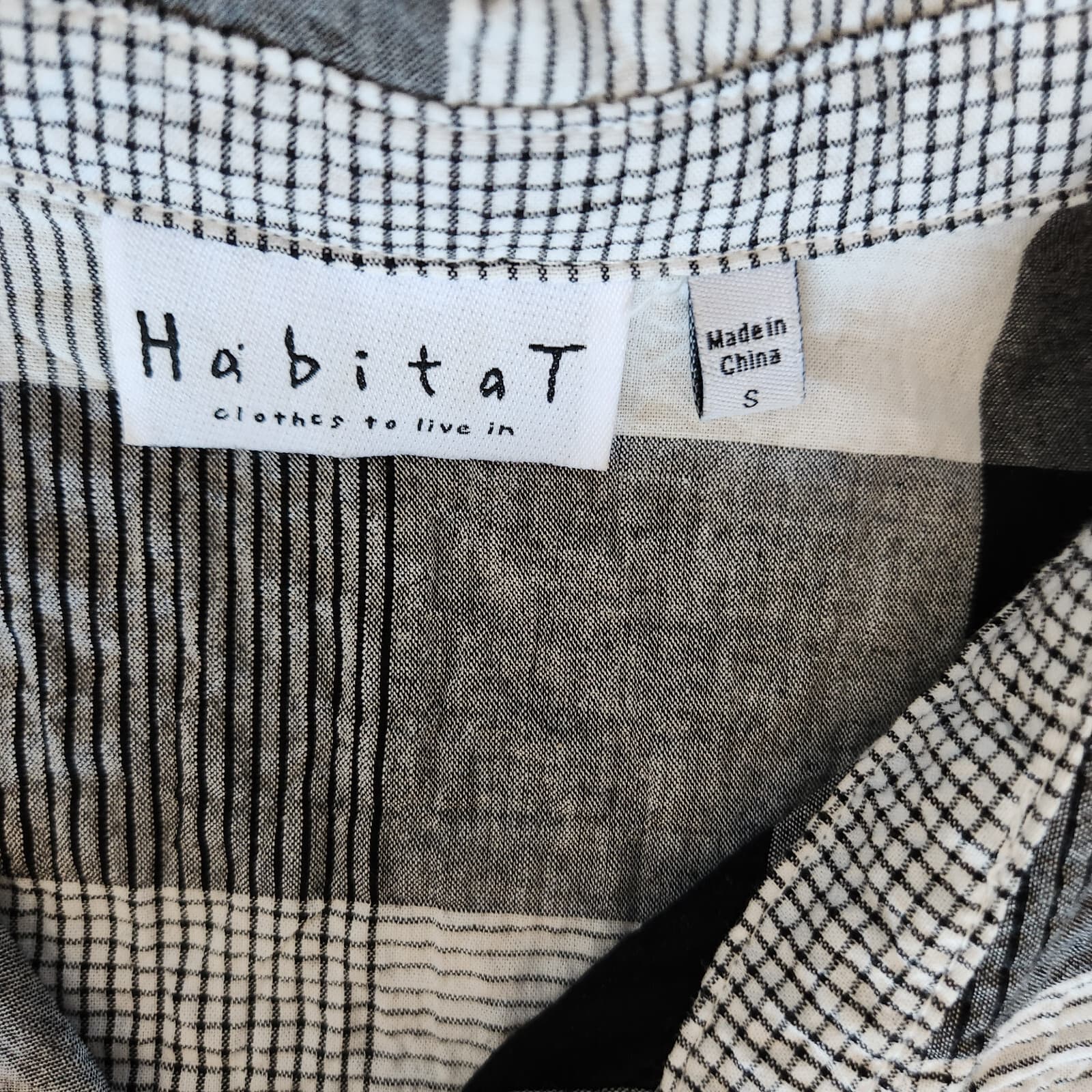 Habitat Chrinkle Lagenlook Plaid Shirt Button-Up 3/4 Sleeve Black White Womens S - Thumbnail 7