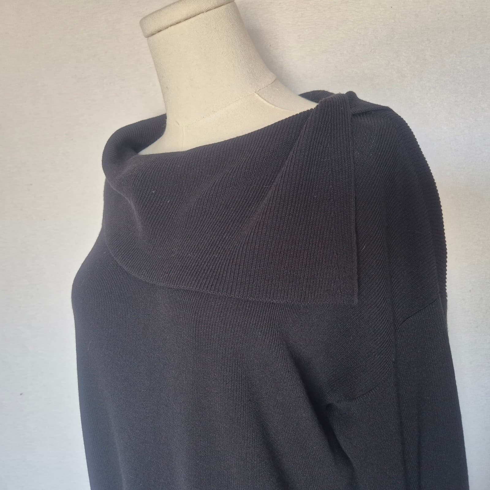 Lafayette 148 New York Cowl Neck Tunic Sweater Long Sleeve Rib-Knit Black Size L - Thumbnail 6