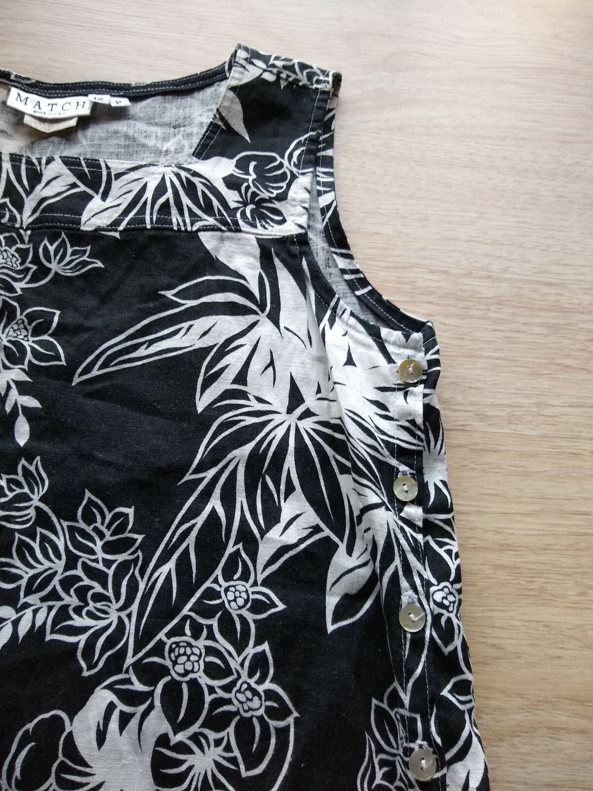 MATCH Linen Midi Tunic Dress Sleeveless Floral Square Neck Black White Sz.12p - Thumbnail 9