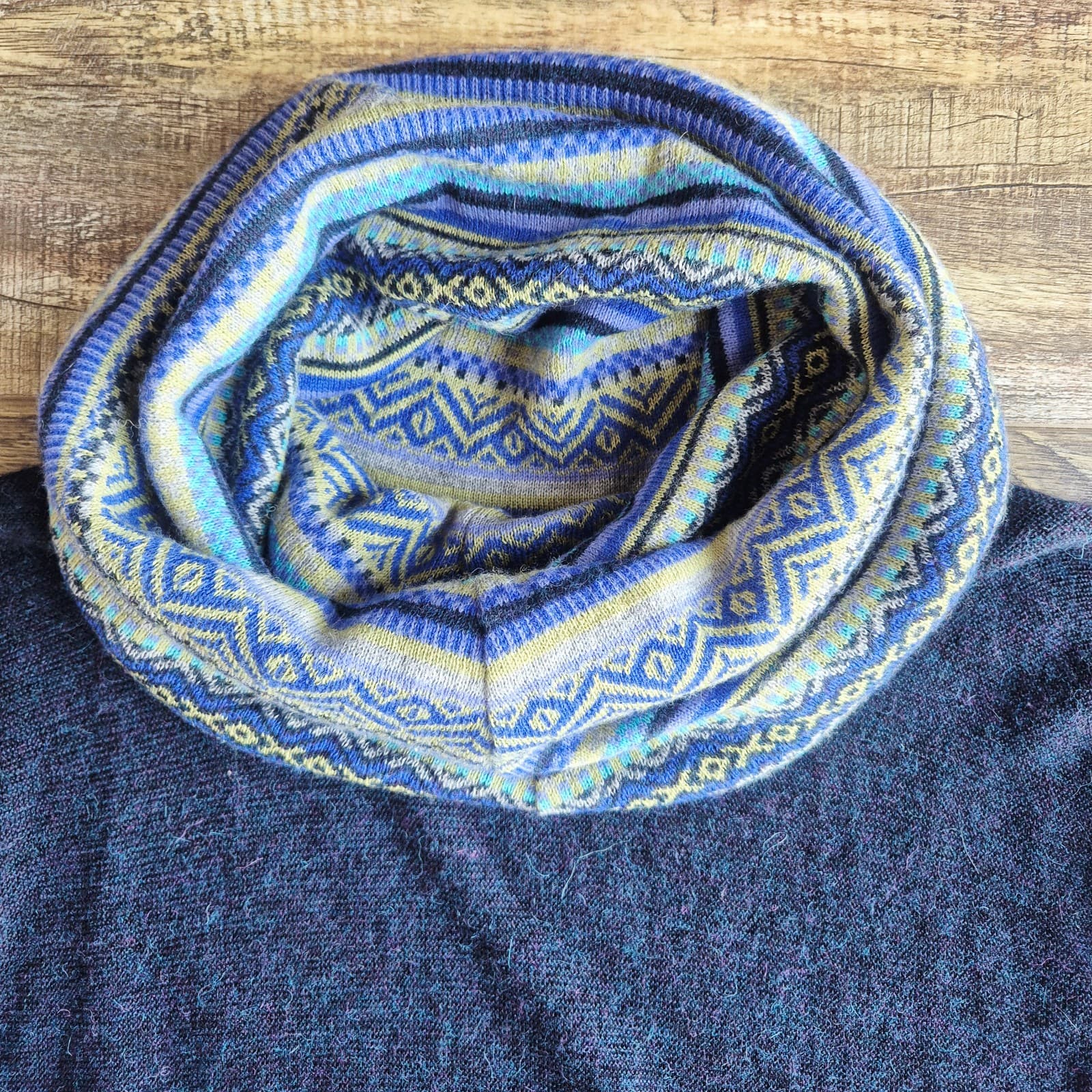 Alpandia A 100% Baby Alpaca Peruvian Cowl Neck Tunic Sweater Blue Women One Size - Thumbnail 9