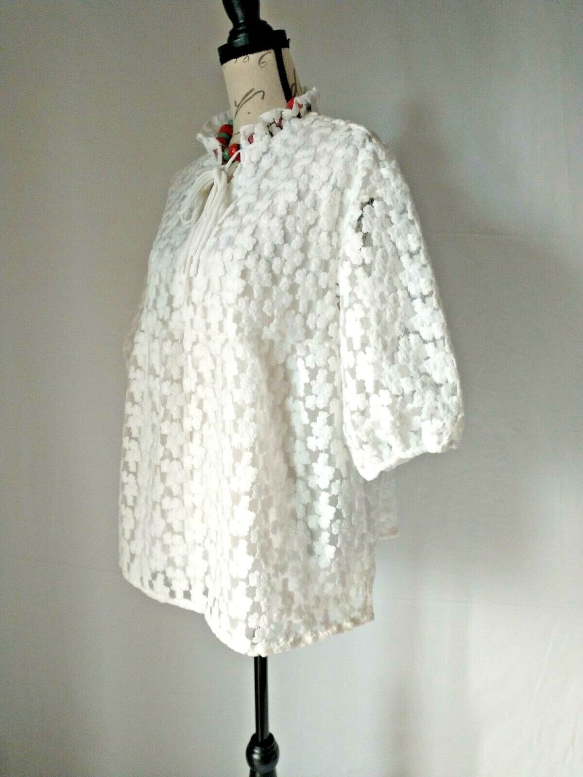 NWT Marc NY Andrew Marc Embroidered Lace Tunic Top 3/4 Puff Sleeve White S $69 - Thumbnail 3