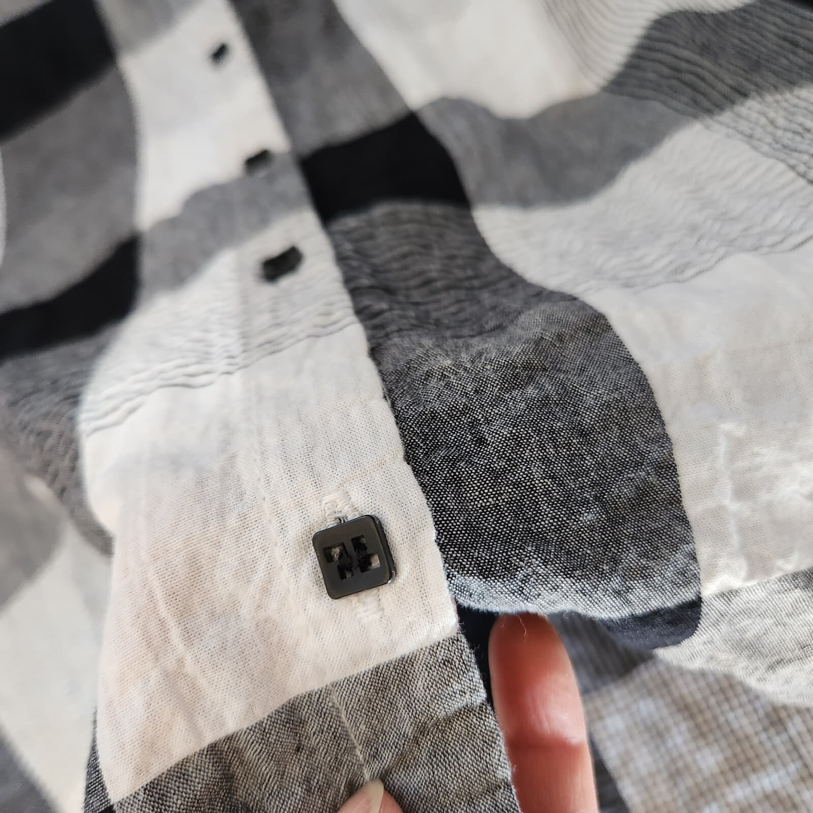 Habitat Chrinkle Lagenlook Plaid Shirt Button-Up 3/4 Sleeve Black White Womens S - Thumbnail 8