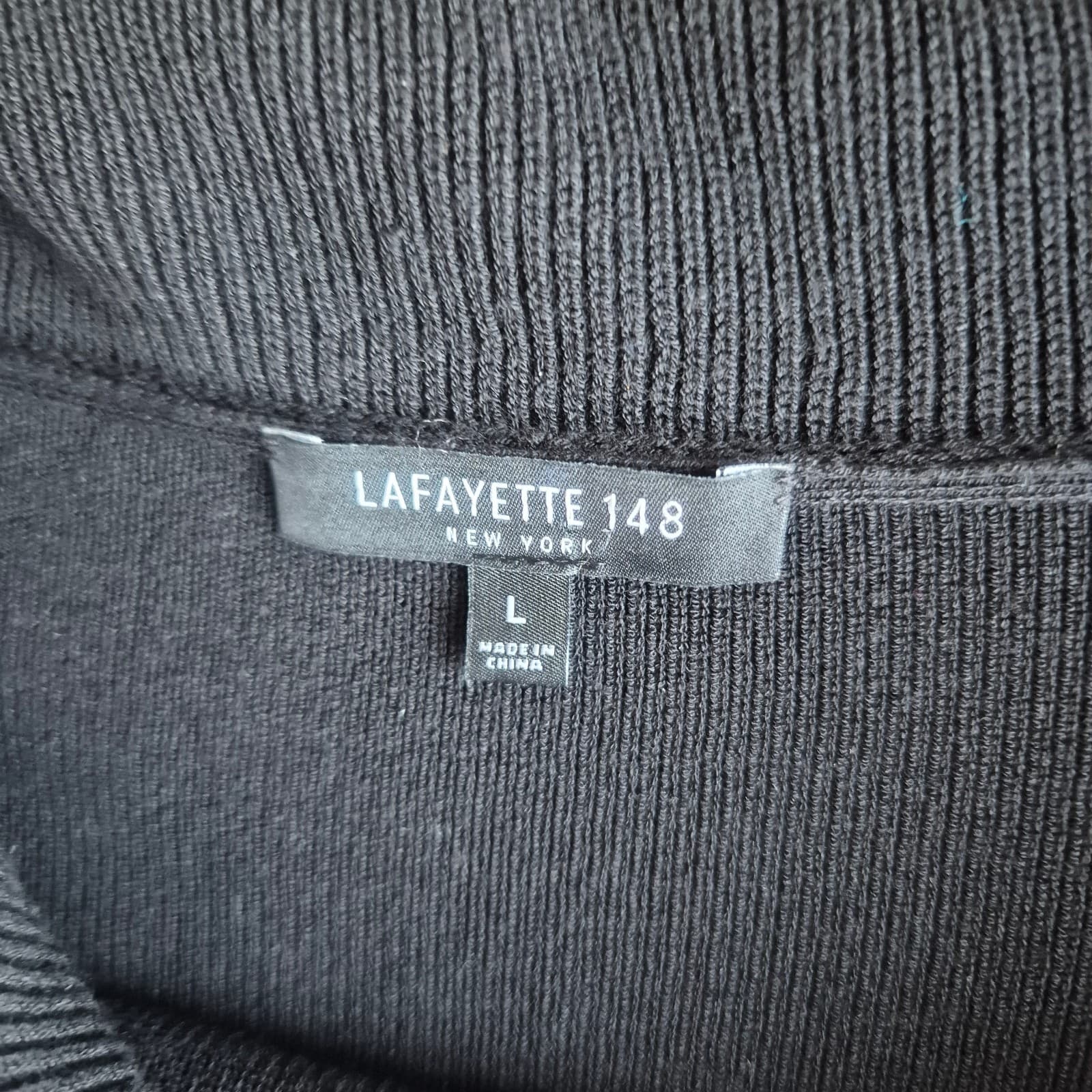 Lafayette 148 New York Cowl Neck Tunic Sweater Long Sleeve Rib-Knit Black Size L - Thumbnail 9