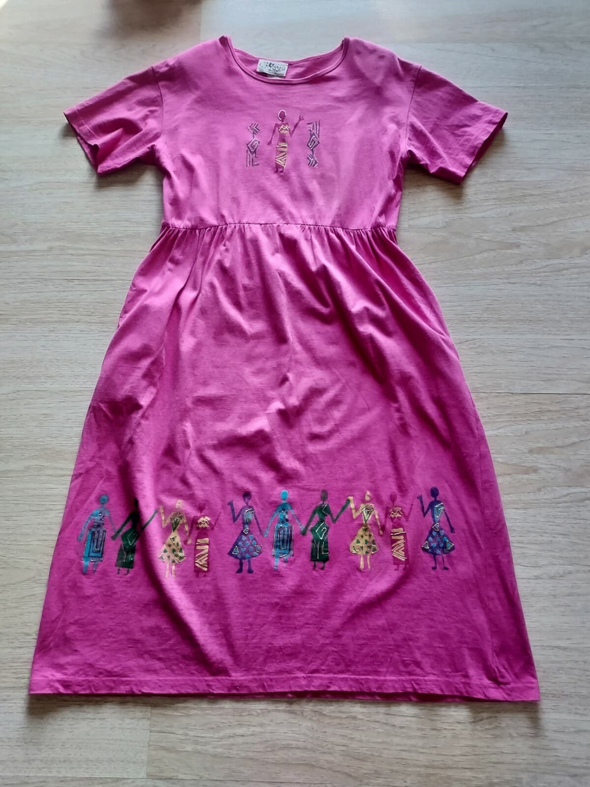 Vintage On The Rocks California Tribal Tunic Dress Short Sleeve Pink Sz.PL USA - Thumbnail 2