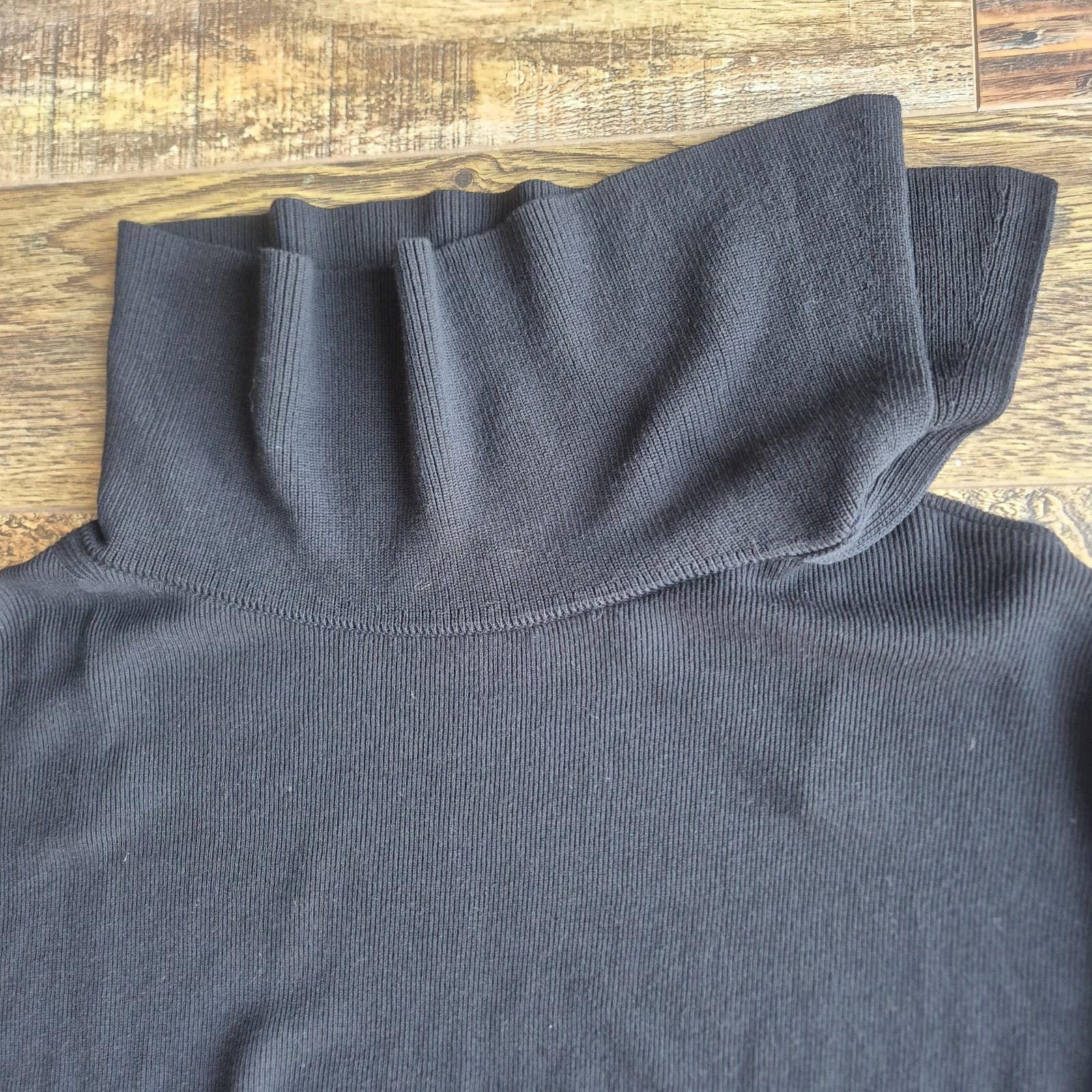 Lafayette 148 New York Cowl Neck Tunic Sweater Long Sleeve Rib-Knit Black Size L - Thumbnail 5