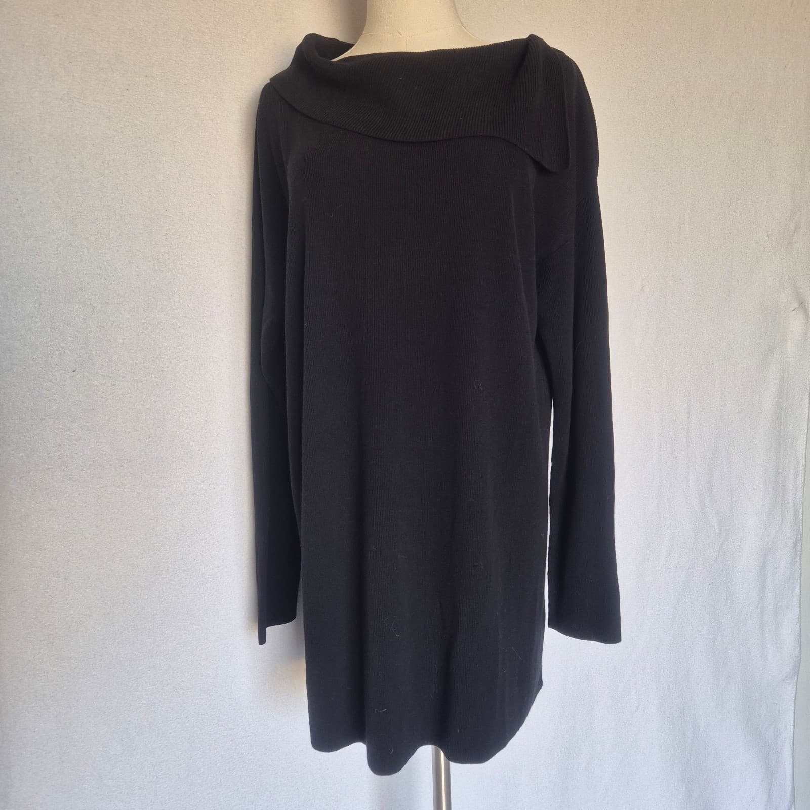 Lafayette 148 New York Cowl Neck Tunic Sweater Long Sleeve Rib-Knit Black Size L - Thumbnail 3