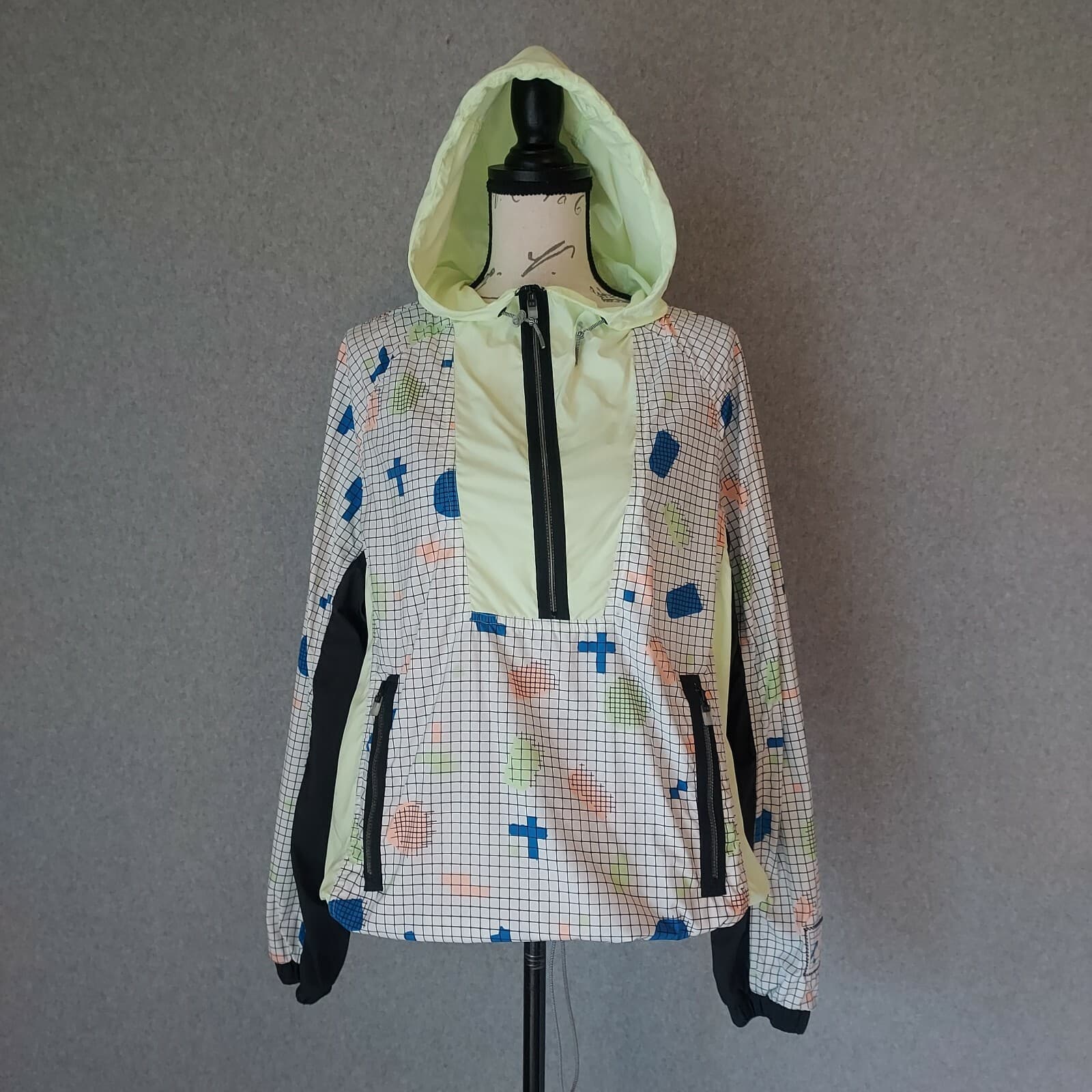 Nike Sportwear Windrunner Hooded Jacket Pullover 1/2 Zip Geo-Print Neon Women M - Thumbnail 2
