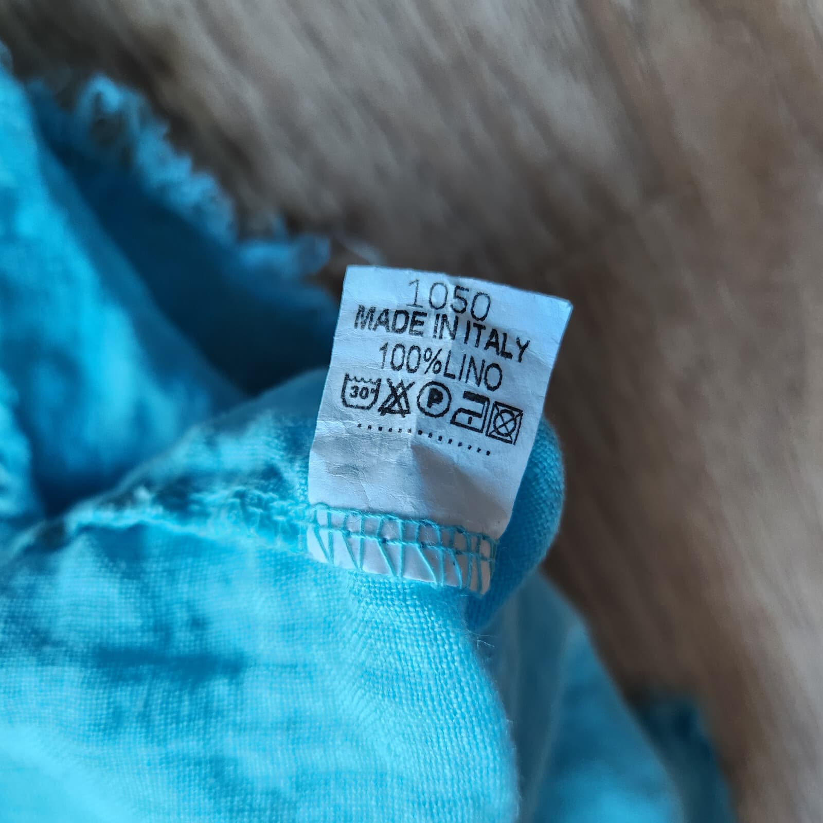 Made in Italy Linen Tunic Button-Down Shirt 3/4 Sleeve Frayed Hem Blue Bust 50" - Thumbnail 7