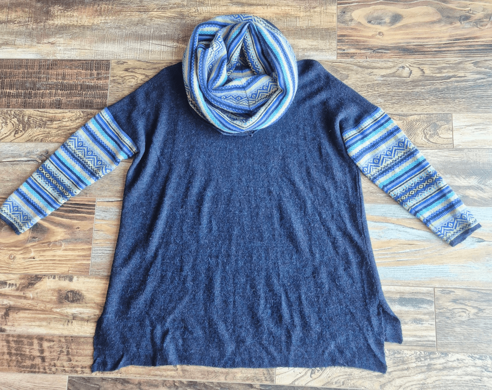Alpandia A 100% Baby Alpaca Peruvian Cowl Neck Tunic Sweater Blue Women One Size - Thumbnail 4