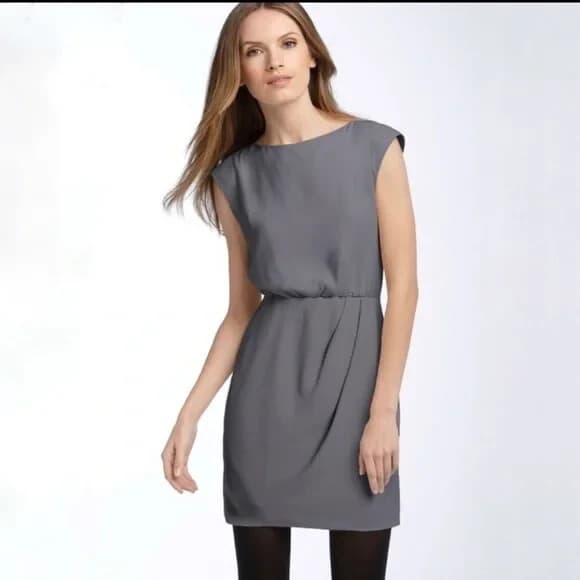 Theory Arena Charmed 100% Silk Satin Mini Dress Ruched Sleeveless Grey Women's 6 - Thumbnail 2
