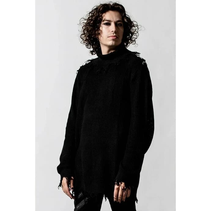 KILLSTAR The Mourning After Rib Knit Gothic Sweater Frayed Hem Black Unisex XS - Thumbnail 4