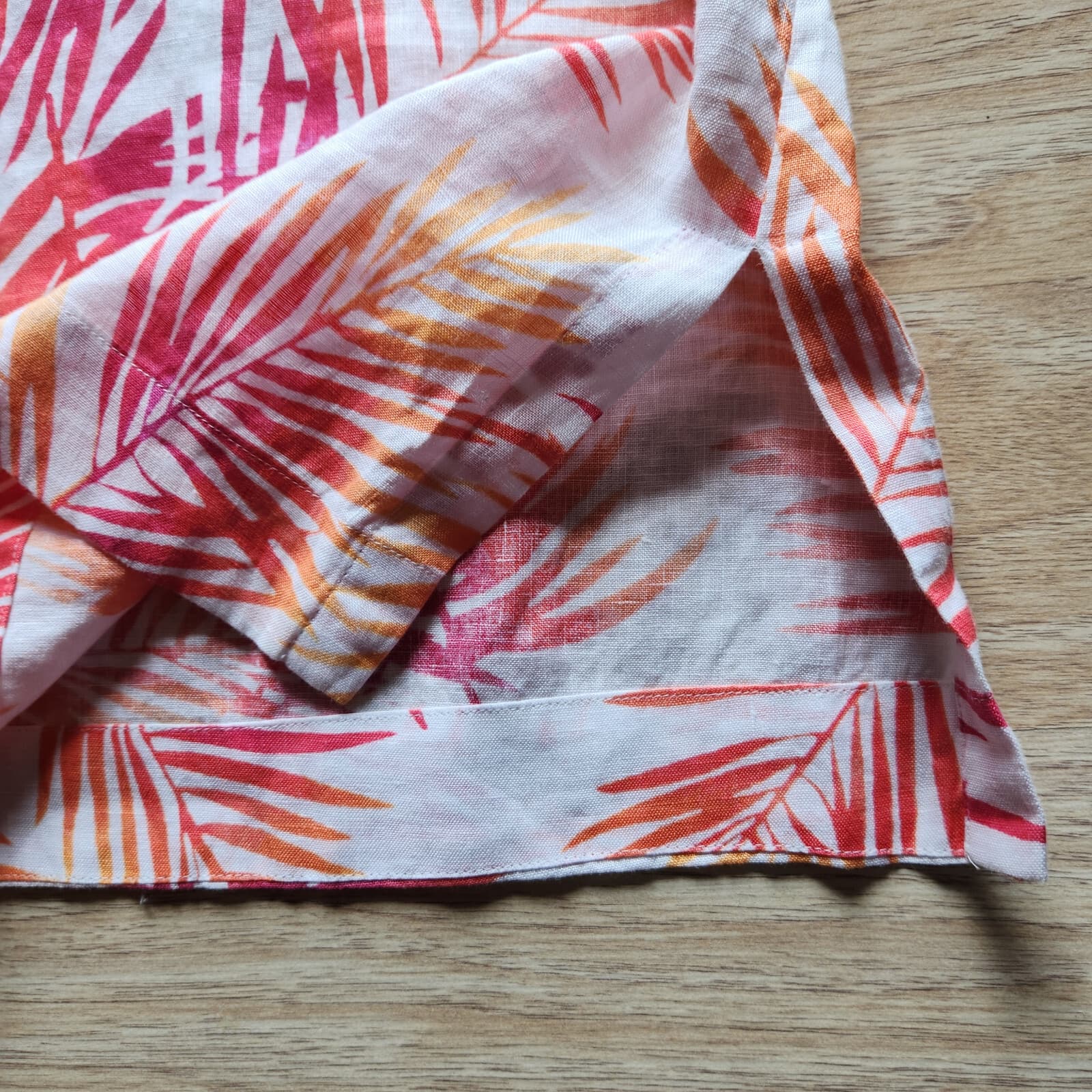 J.Jill Linen Palm Leaf Tropical Tunic Top V-Neck 3/4 Sleeve Red Orange Sz.XL - Thumbnail 7