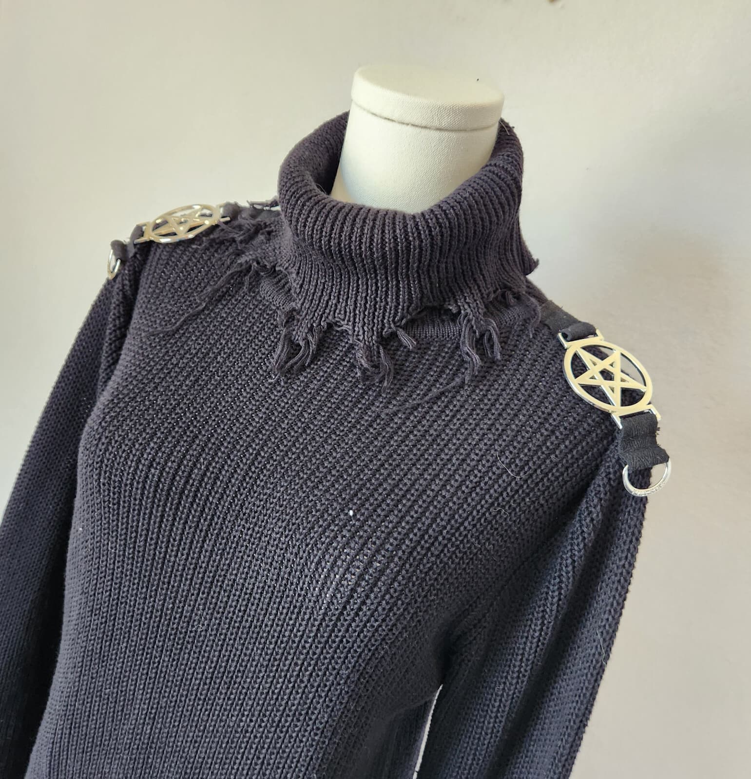 KILLSTAR The Mourning After Rib Knit Gothic Sweater Frayed Hem Black Unisex XS - Thumbnail 3
