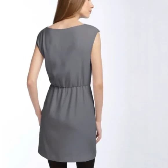 Theory Arena Charmed 100% Silk Satin Mini Dress Ruched Sleeveless Grey Women's 6 - Thumbnail 7