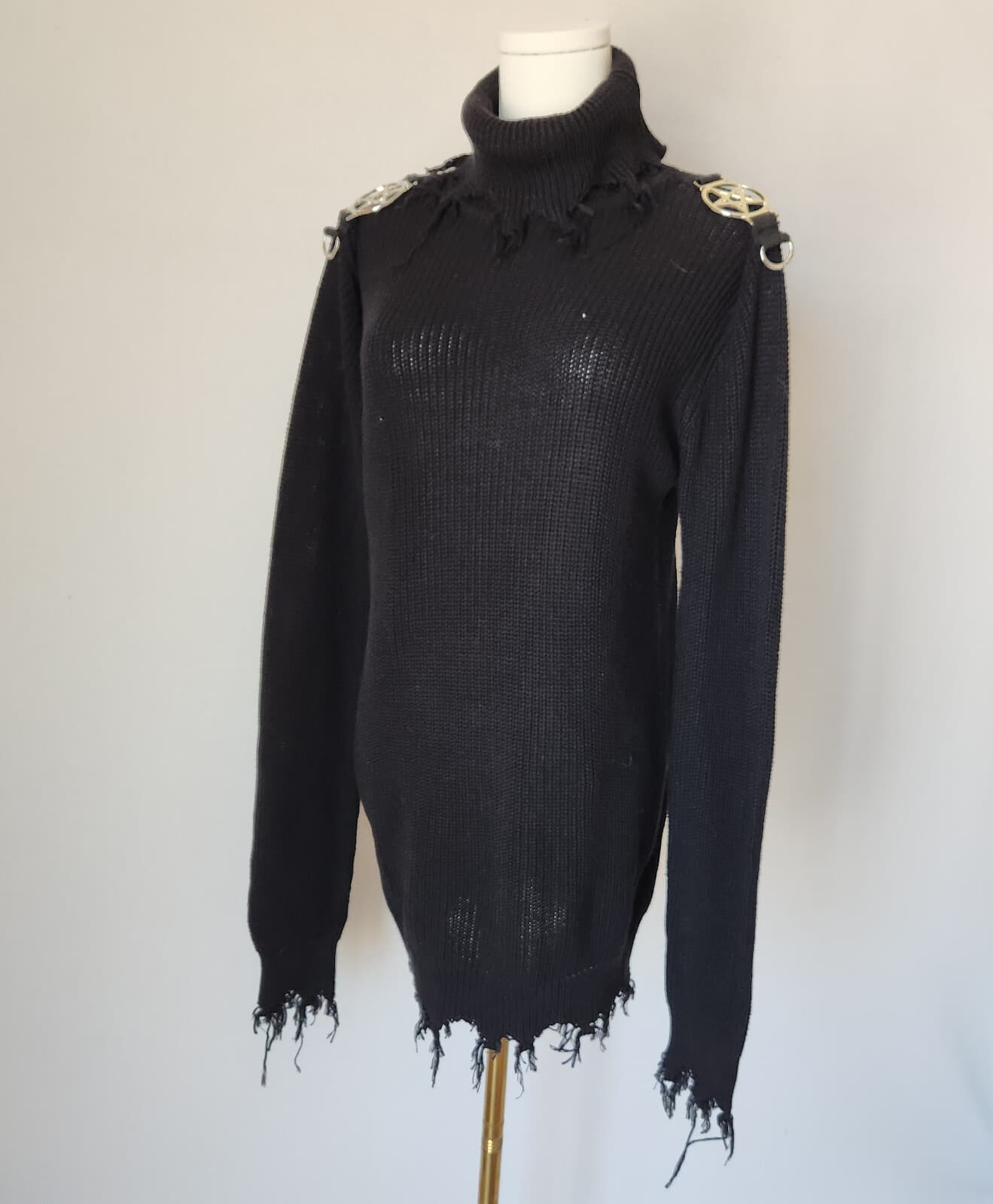 KILLSTAR The Mourning After Rib Knit Gothic Sweater Frayed Hem Black Unisex XS - Thumbnail 6