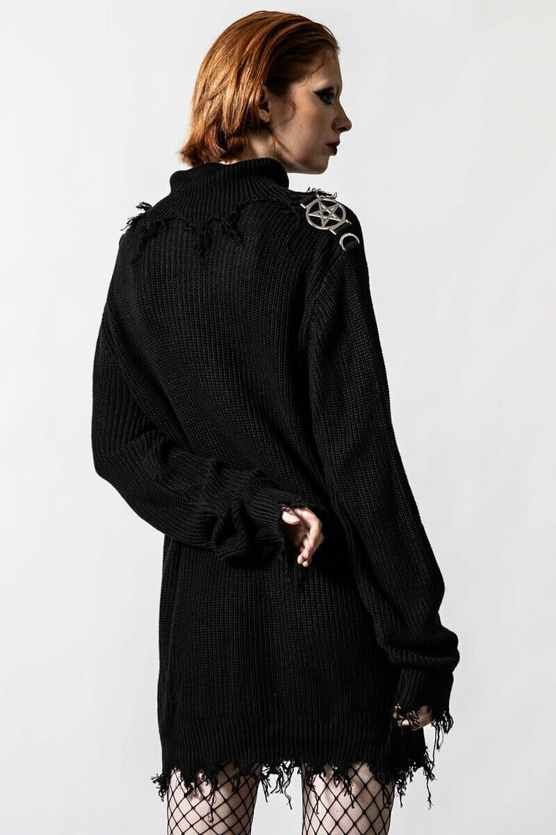 KILLSTAR The Mourning After Rib Knit Gothic Sweater Frayed Hem Black Unisex XS - Thumbnail 12