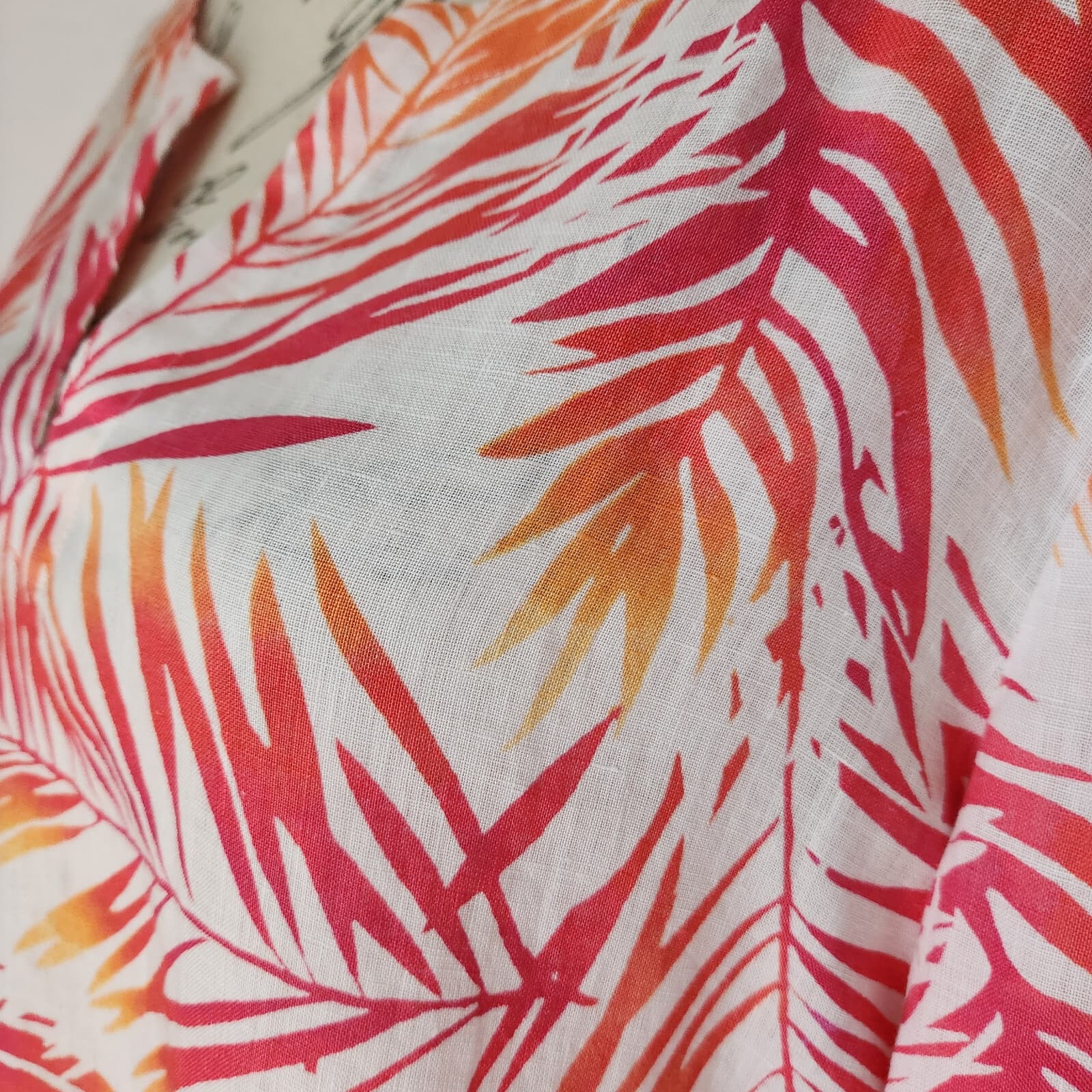 J.Jill Linen Palm Leaf Tropical Tunic Top V-Neck 3/4 Sleeve Red Orange Sz.XL - Thumbnail 3