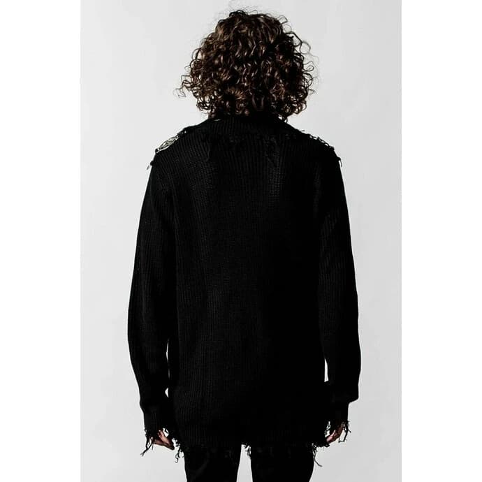 KILLSTAR The Mourning After Rib Knit Gothic Sweater Frayed Hem Black Unisex XS - Thumbnail 13