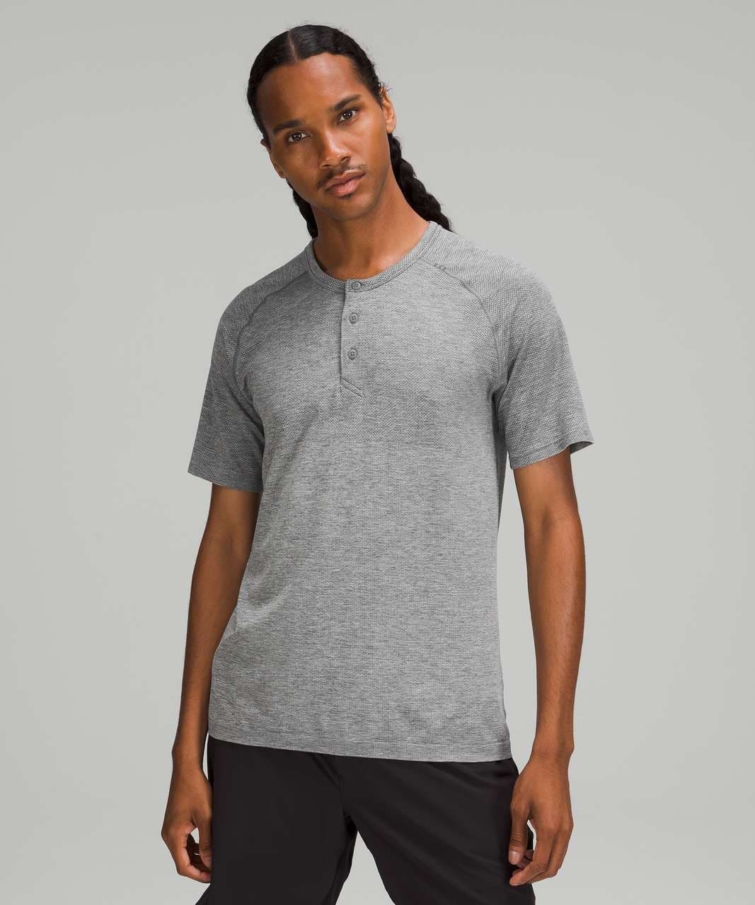 Lululemon Metal Vent Tech Short Sleeve Henley T-Shirt Mesh Breathable Grey Men L - Thumbnail 4