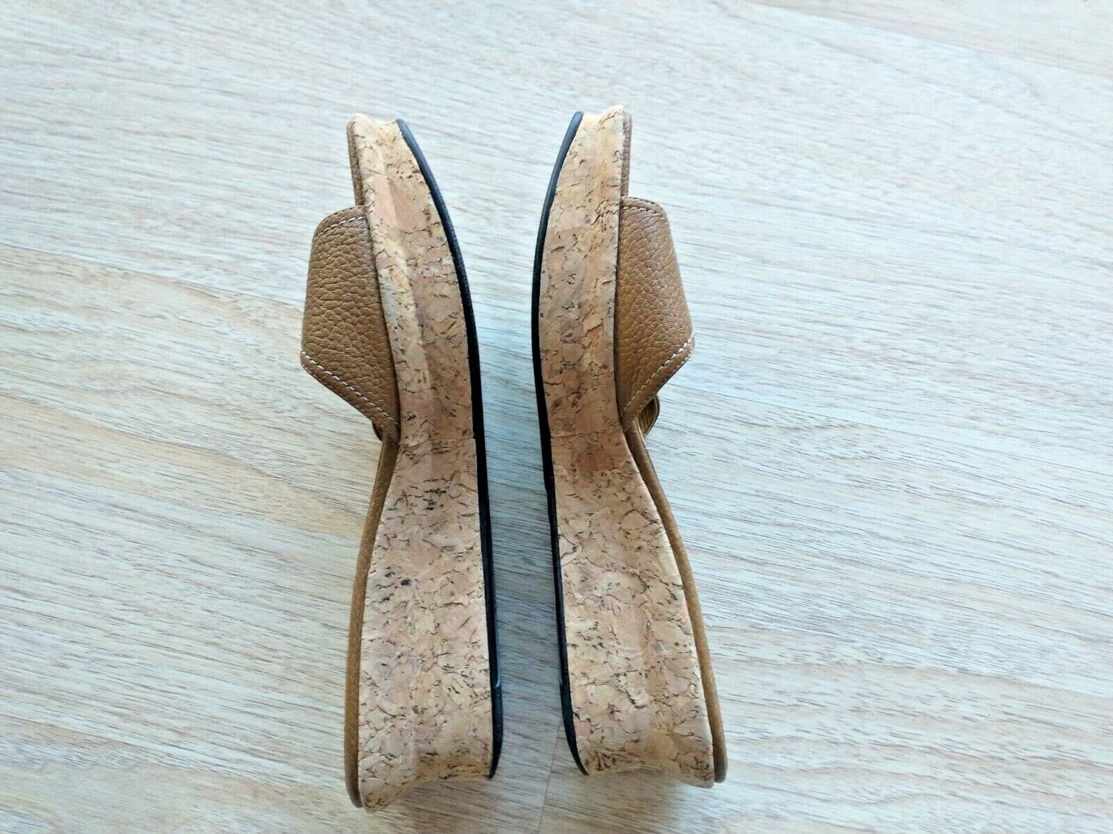 Stuart Weitzman Woman Brown Leather Cork Wedges Sandals Slid-on Buckles US9.5B - Thumbnail 5