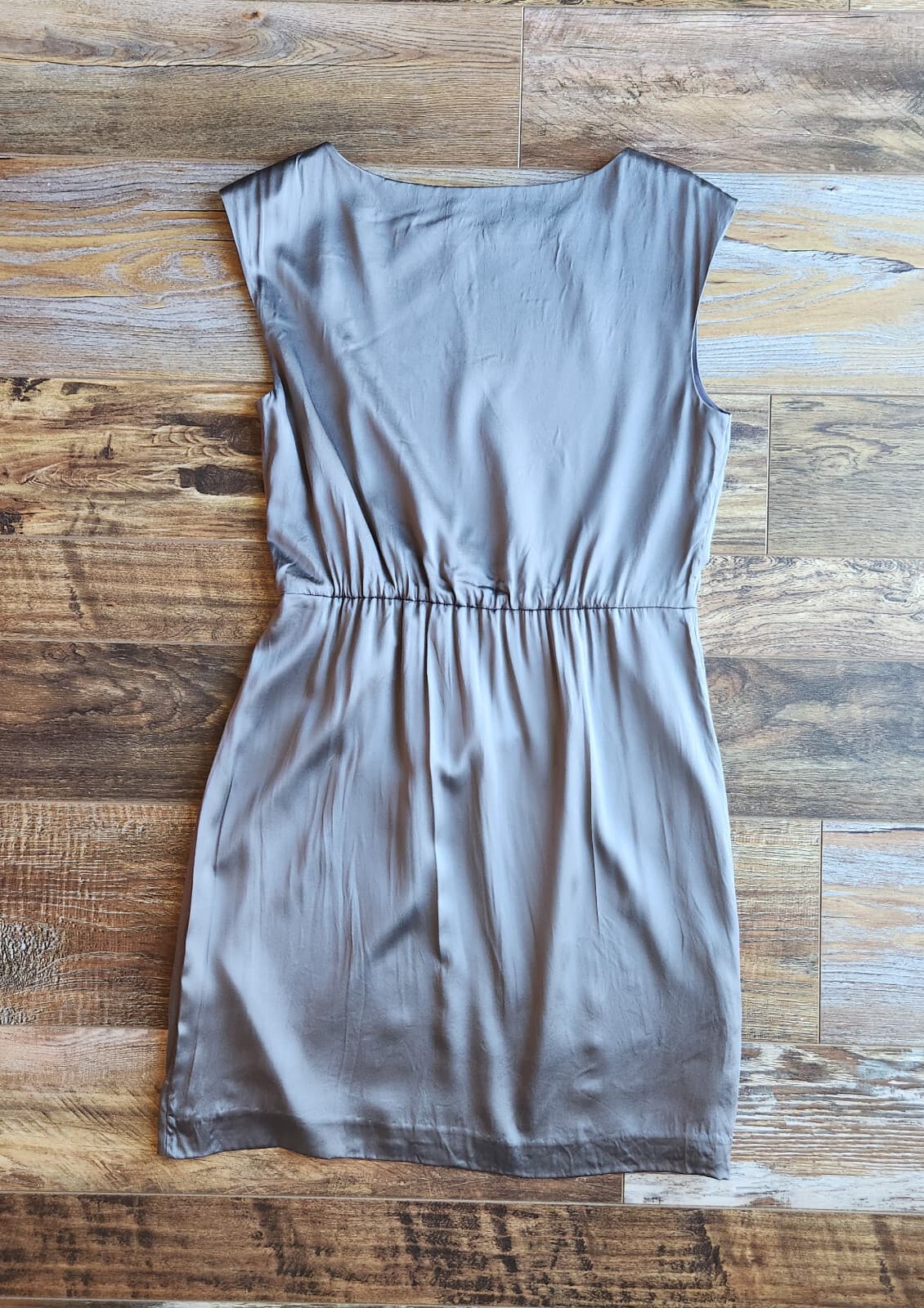 Theory Arena Charmed 100% Silk Satin Mini Dress Ruched Sleeveless Grey Women's 6 - Thumbnail 6