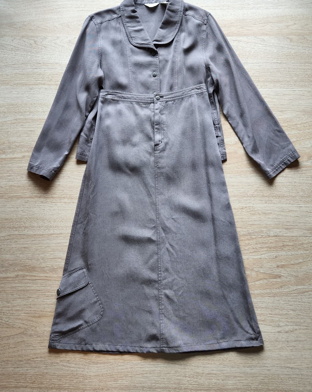 Vintage J.Jill 2 Piece of Jacket Midi A-Line Skirt Pocket Brown Tencel Women M - Thumbnail 6