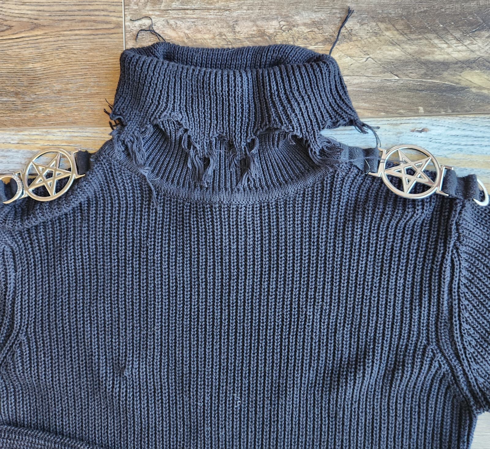 KILLSTAR The Mourning After Rib Knit Gothic Sweater Frayed Hem Black Unisex XS - Thumbnail 7