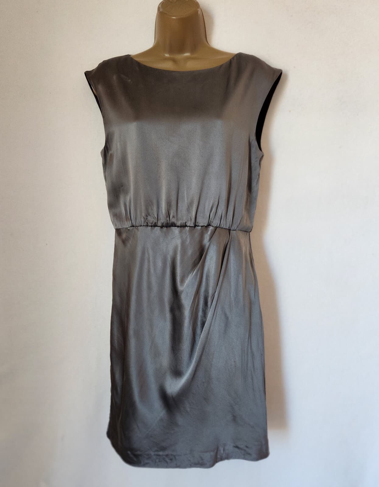 Theory Arena Charmed 100% Silk Satin Mini Dress Ruched Sleeveless Grey Women's 6 - Thumbnail 3