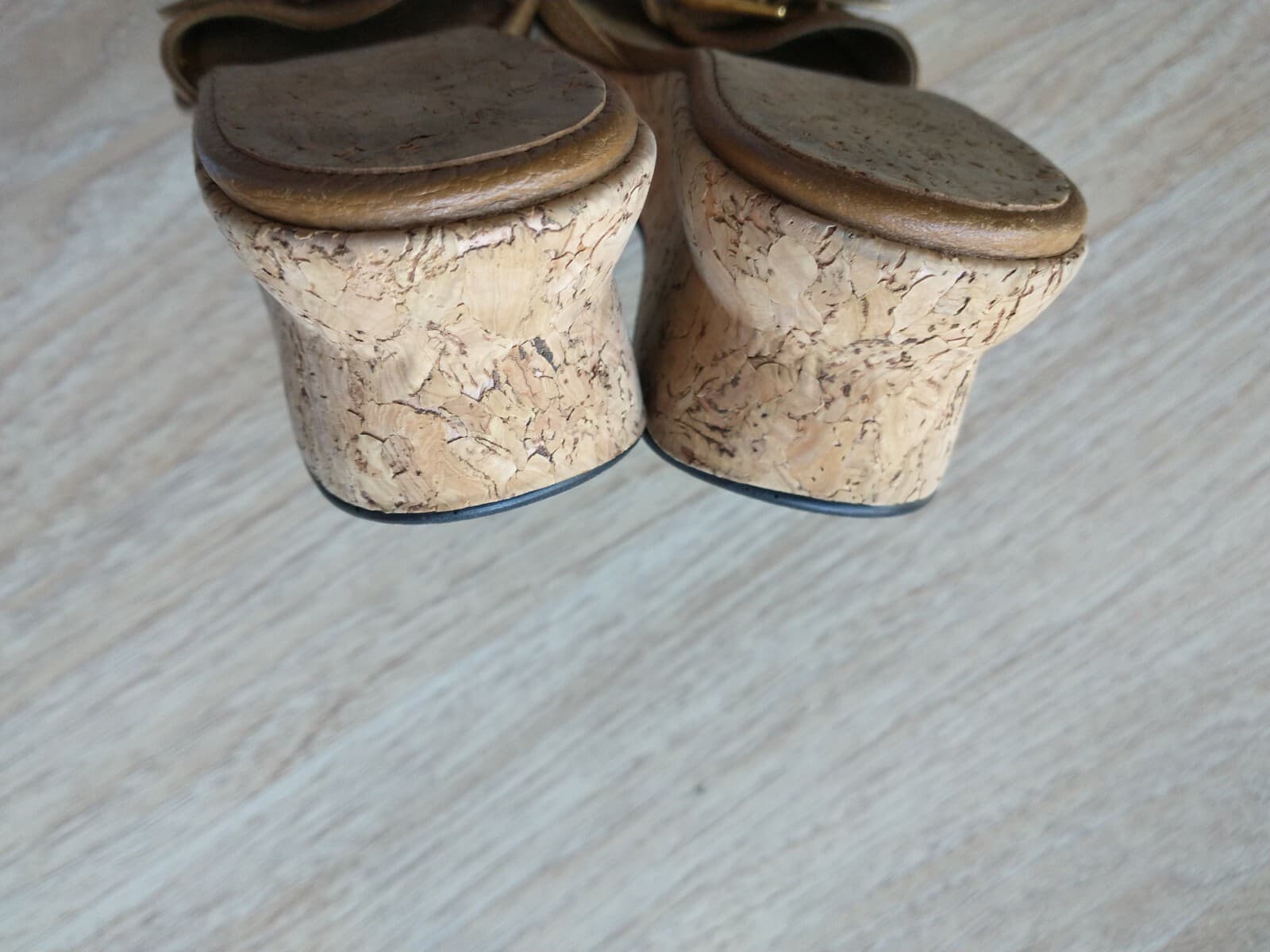 Stuart Weitzman Woman Brown Leather Cork Wedges Sandals Slid-on Buckles US9.5B - Thumbnail 9