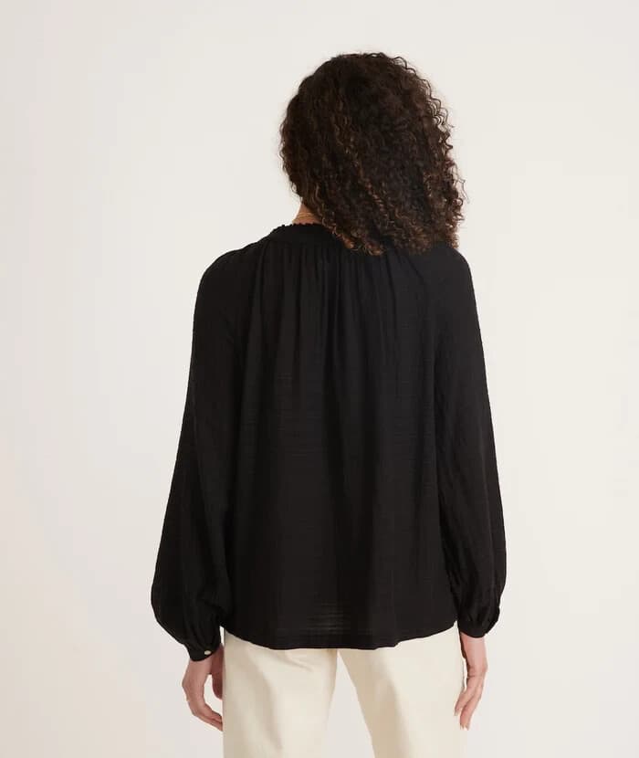 NWT Marine Layer Nixi Collarless Blouse Long Sleeve Button Black Women XL $108 - Thumbnail 9