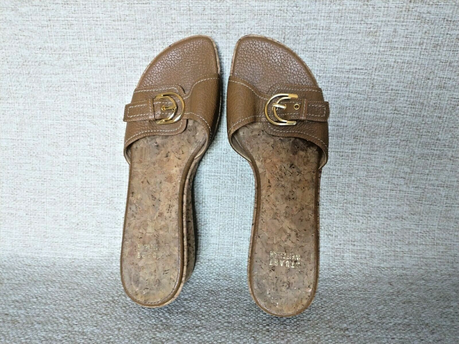 Stuart Weitzman Woman Brown Leather Cork Wedges Sandals Slid-on Buckles US9.5B - Thumbnail 3