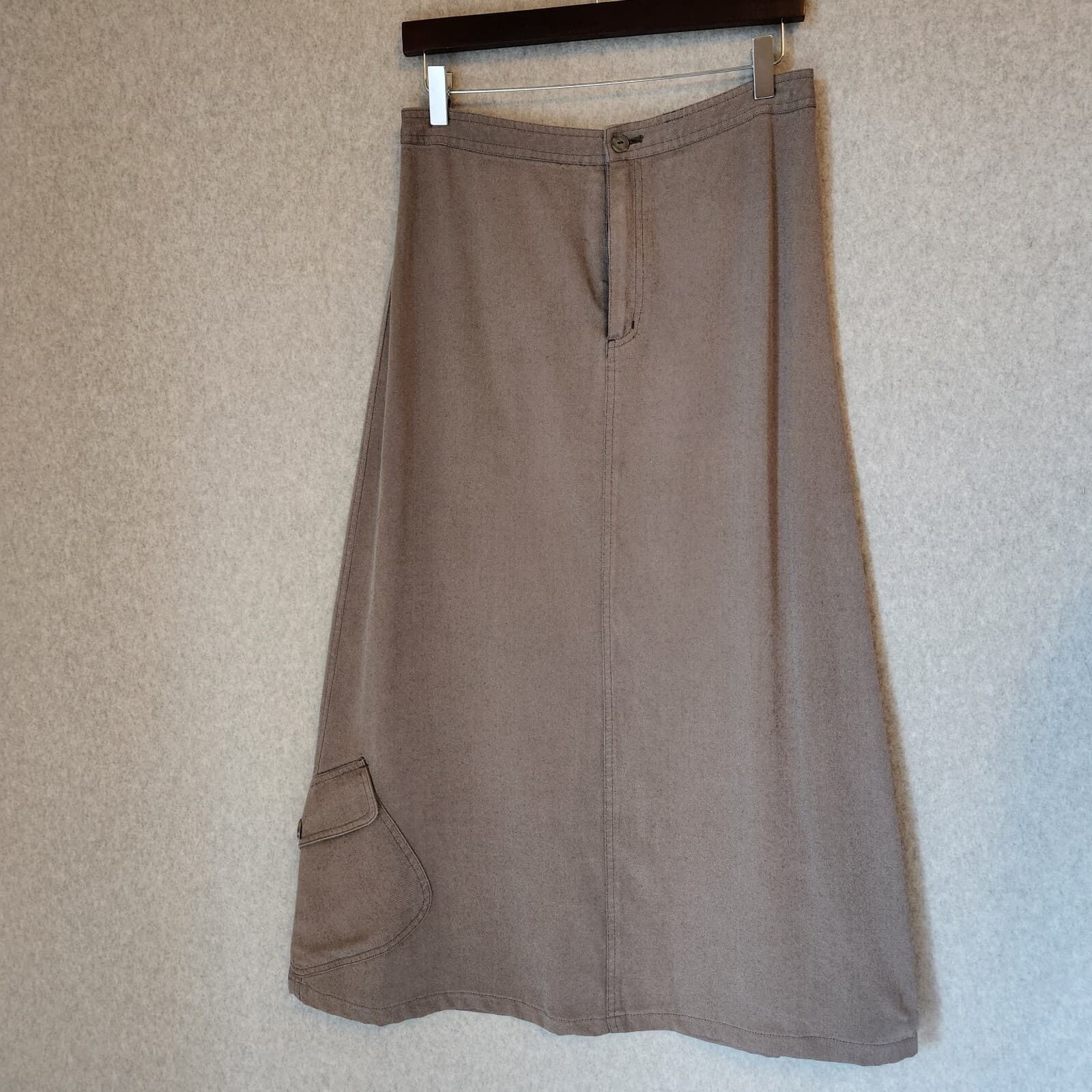 Vintage J.Jill 2 Piece of Jacket Midi A-Line Skirt Pocket Brown Tencel Women M - Thumbnail 2