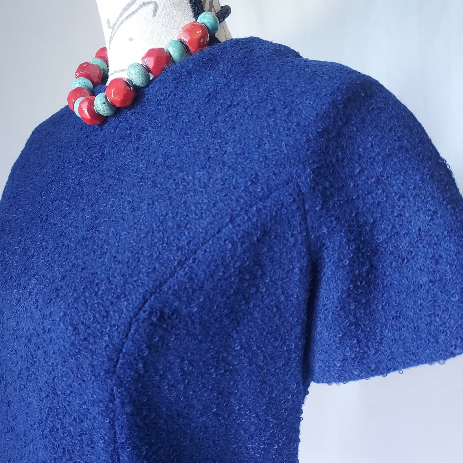 Vintage Custom Made 2Pc Tweed Wool Top + Overcoat Button Navy Blue Women Sz.10 - Thumbnail 5