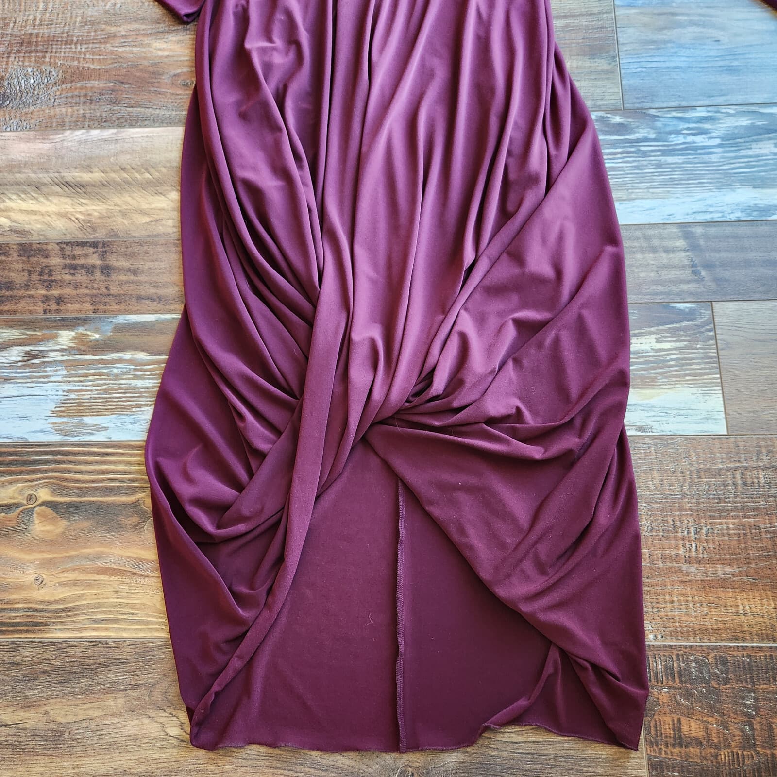 Sympli Swag Party Evening Jersey Draped Ruched Dress Long Sleeve Burgundy Sz.10 - Thumbnail 8