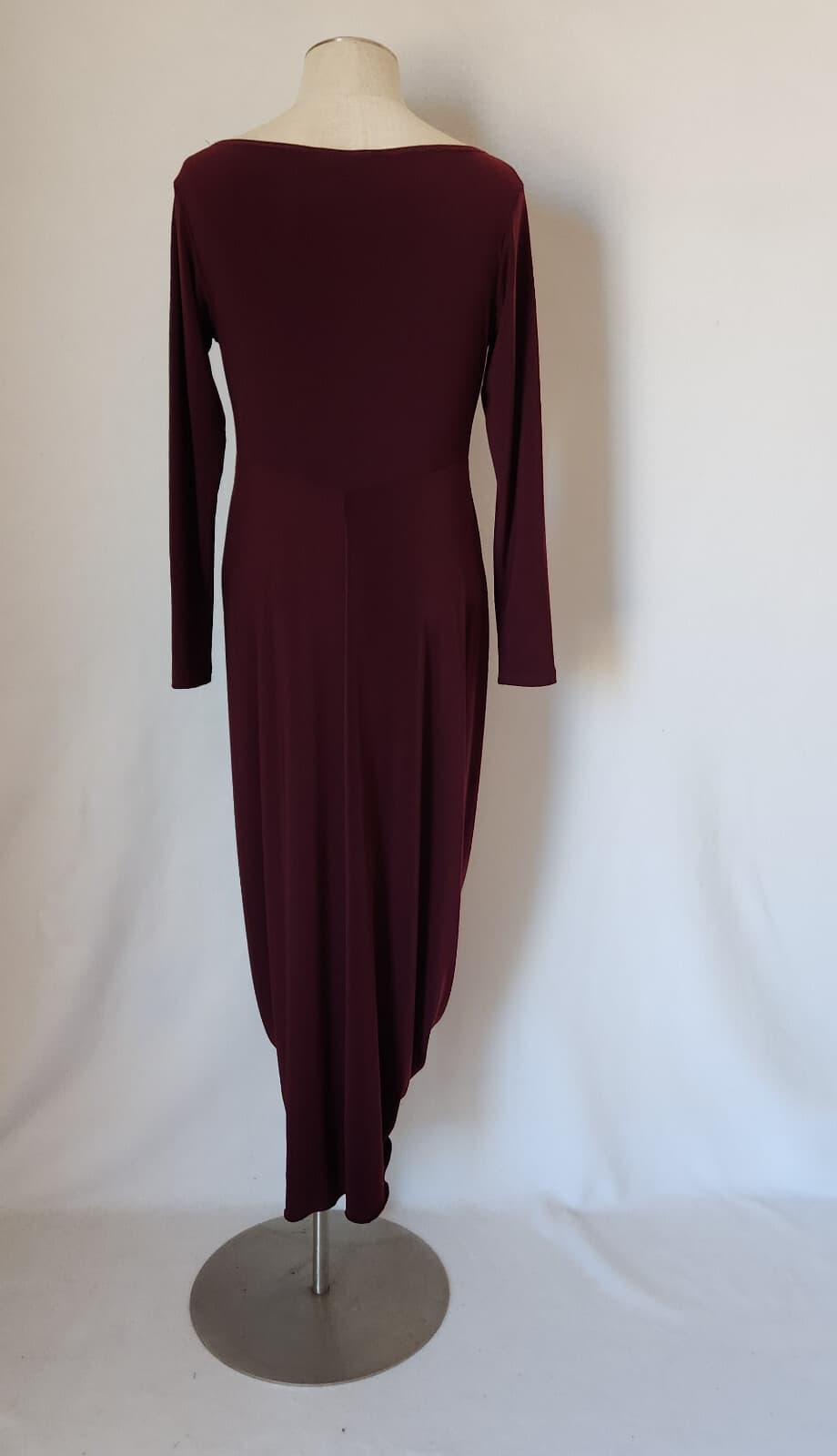 Sympli Swag Party Evening Jersey Draped Ruched Dress Long Sleeve Burgundy Sz.10 - Thumbnail 9