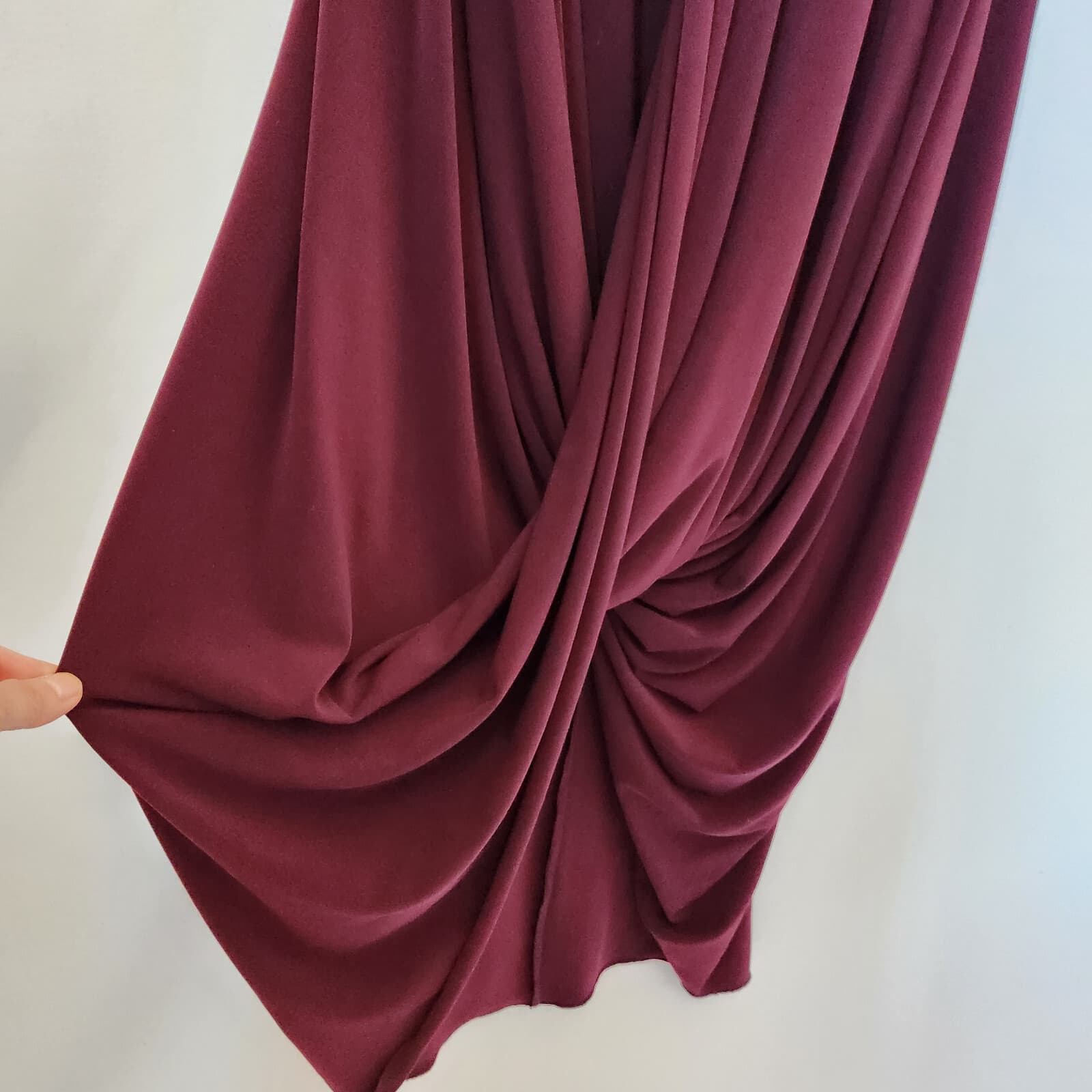 Sympli Swag Party Evening Jersey Draped Ruched Dress Long Sleeve Burgundy Sz.10 - Thumbnail 6