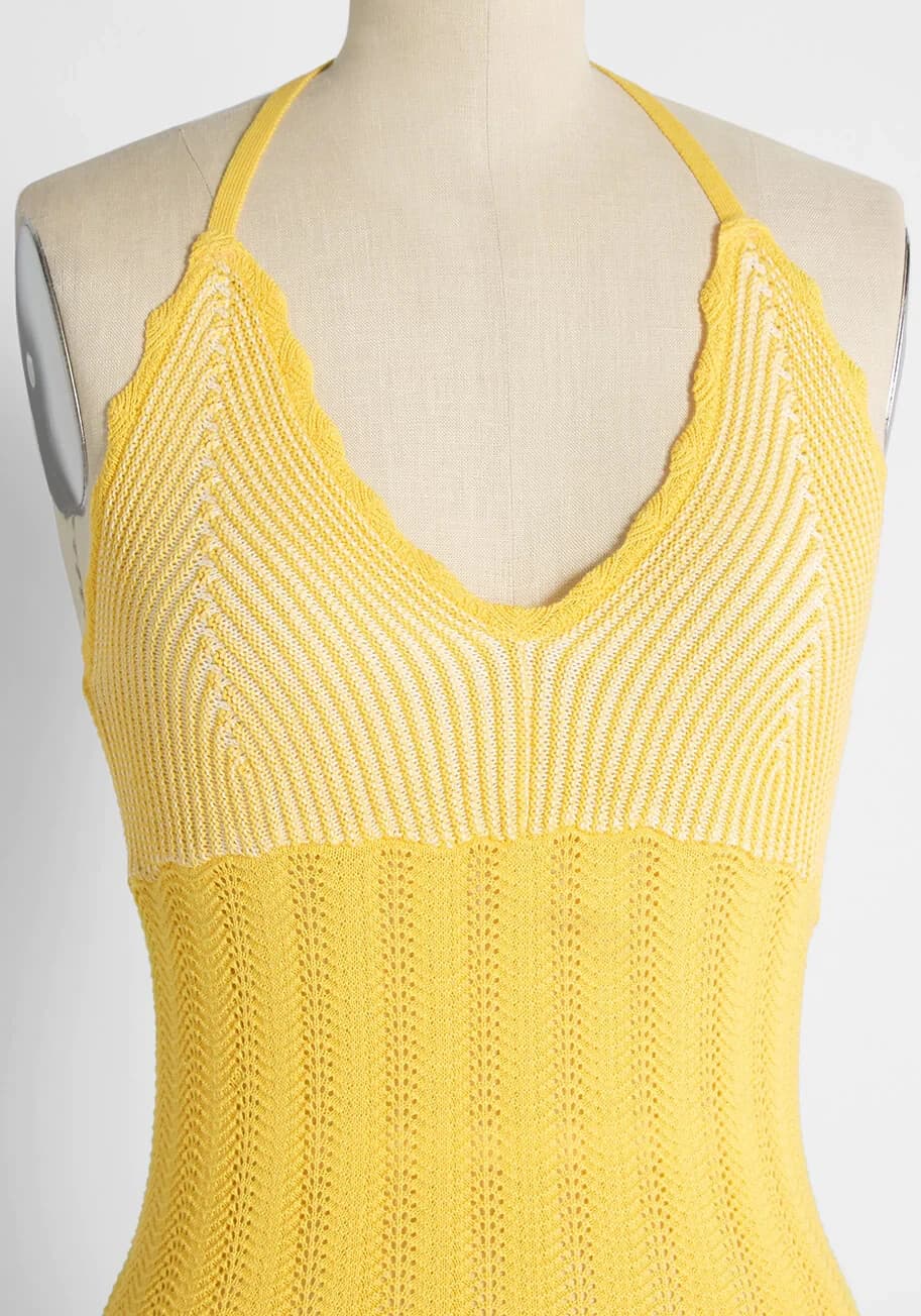 ModCloth Sun Rays For Days Crochet Halter Tie-Neck Top Cotton Butter Women's 2X - Thumbnail 2