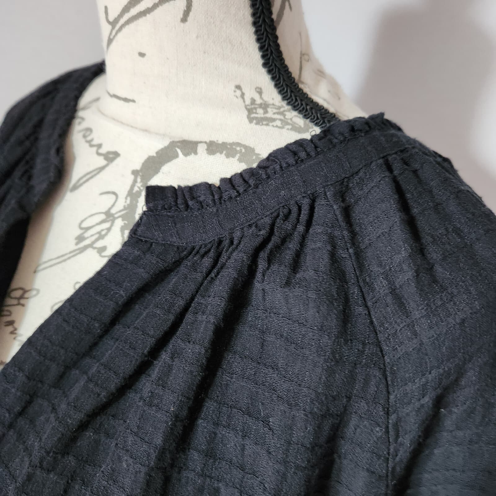 NWT Marine Layer Nixi Collarless Blouse Long Sleeve Button Black Women XL $108 - Thumbnail 7