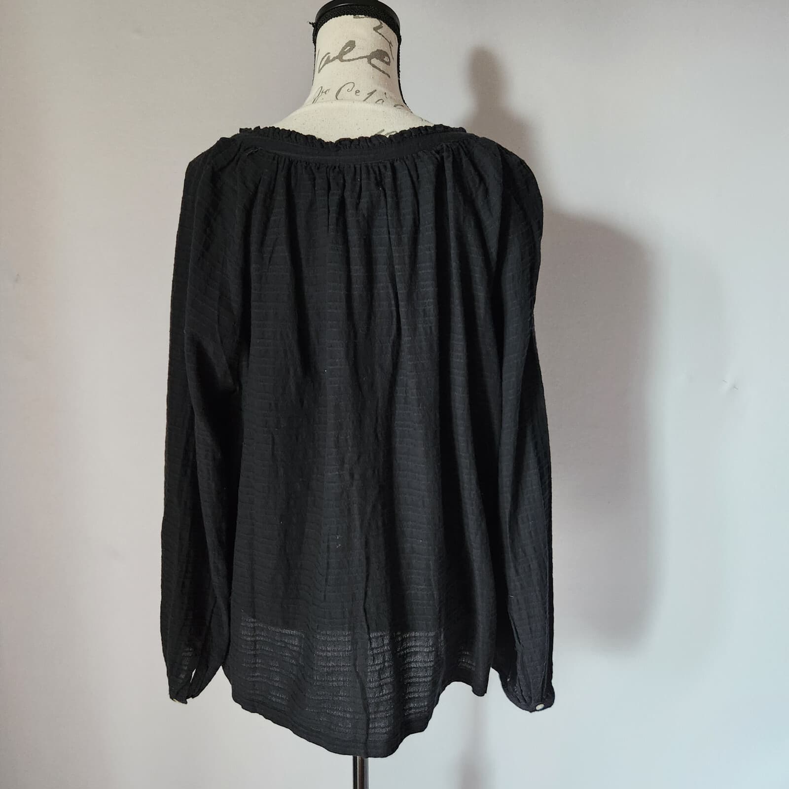 NWT Marine Layer Nixi Collarless Blouse Long Sleeve Button Black Women XL $108 - Thumbnail 10