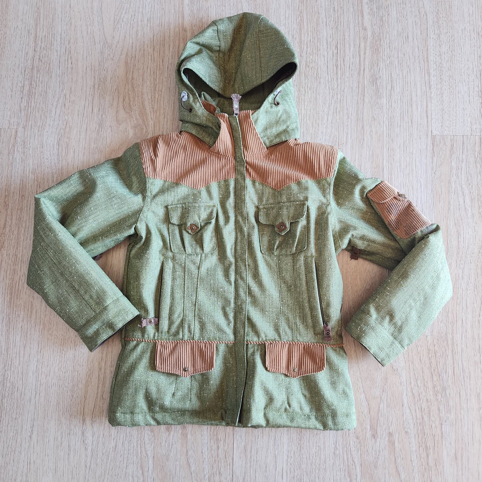 Obermeyer Tweaked Ski Winter Hood Jacket Insulated Herringbone Green Brown Sz.7 - Thumbnail 3