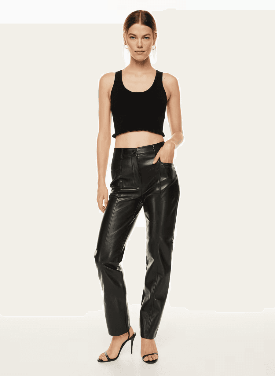 Aritzia Wilfred Rebel High-Waisted Vegan Leather Pant Seamed Straight Black Sz.4 - Thumbnail 4