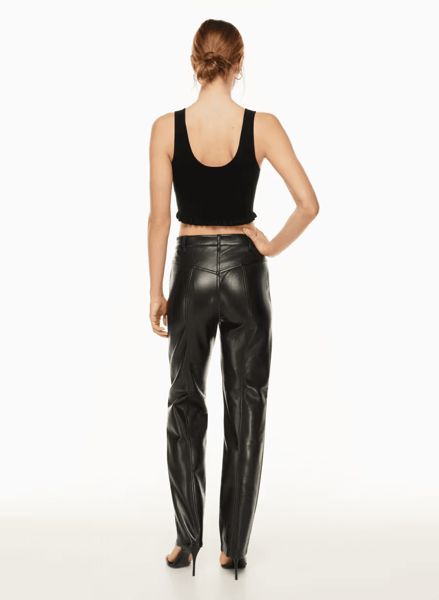 Aritzia Wilfred Rebel High-Waisted Vegan Leather Pant Seamed Straight Black Sz.4 - Thumbnail 6
