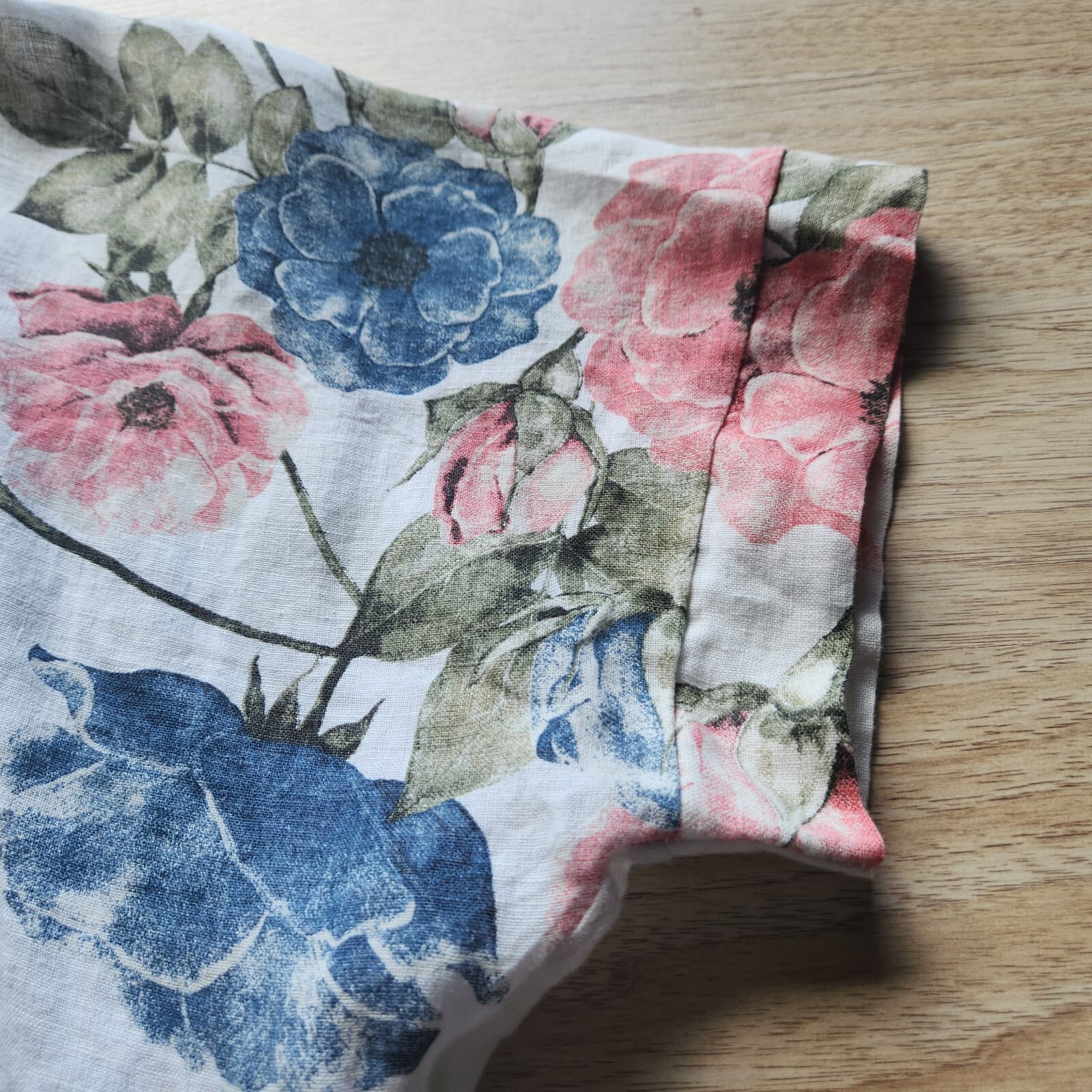 Made in Italy 100%Linen Floral Lagenlook Tunic Mini Dress Pocket V-Neck One Size - Thumbnail 7