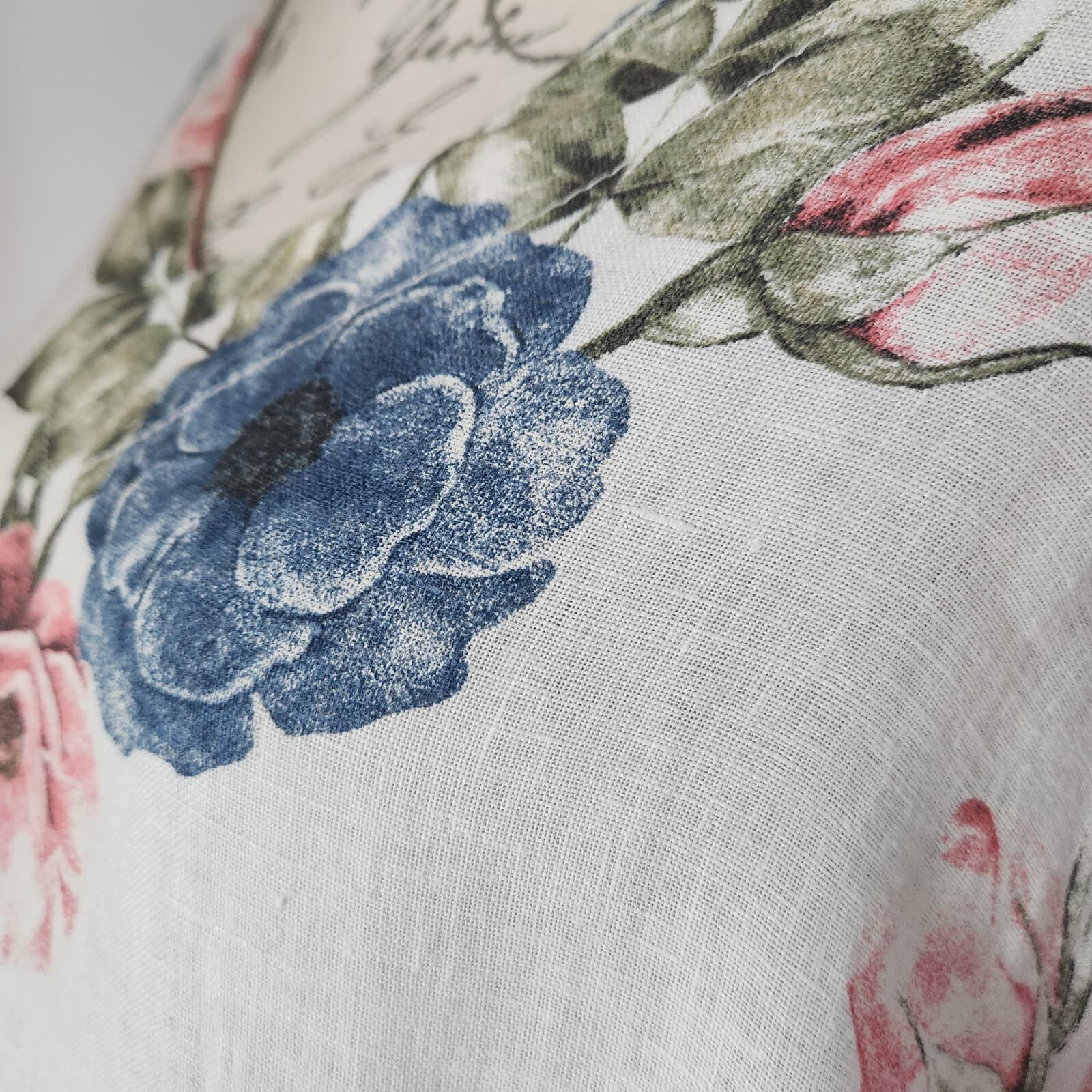 Made in Italy 100%Linen Floral Lagenlook Tunic Mini Dress Pocket V-Neck One Size - Thumbnail 3