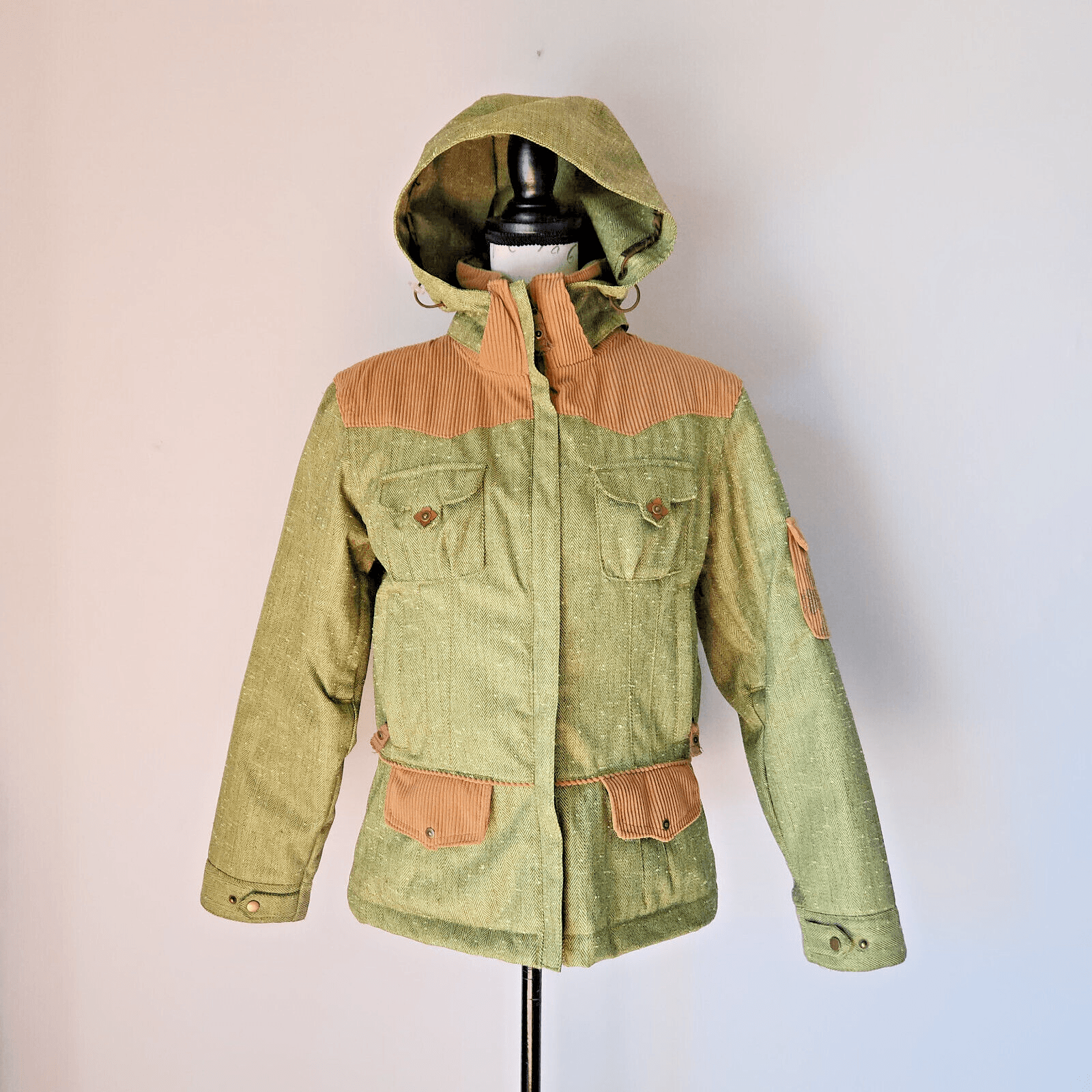 Obermeyer Tweaked Ski Winter Hood Jacket Insulated Herringbone Green Brown Sz.7 - Thumbnail 2