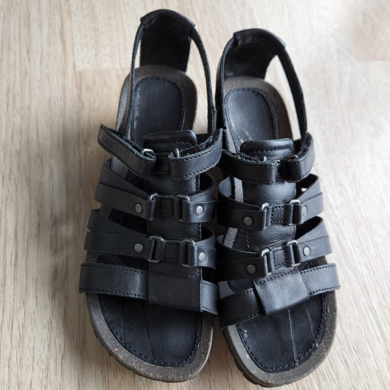 Teva Cabrillo Gladiator Wedge Strap Sandal Hook-Loop Black Leather Women US6.5 - Thumbnail 11