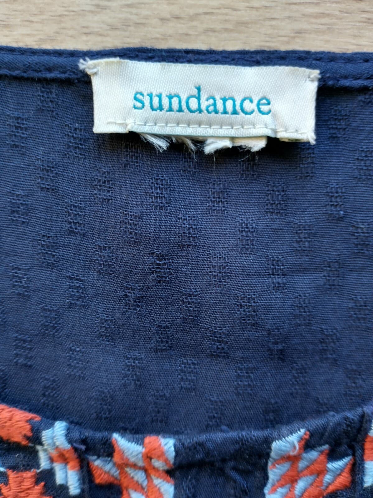 SUNDANCE Boho Embroidered Top 3/4 Ruffle Sleeve Scoop Neck Blue Red Chest 40 in. - Thumbnail 8