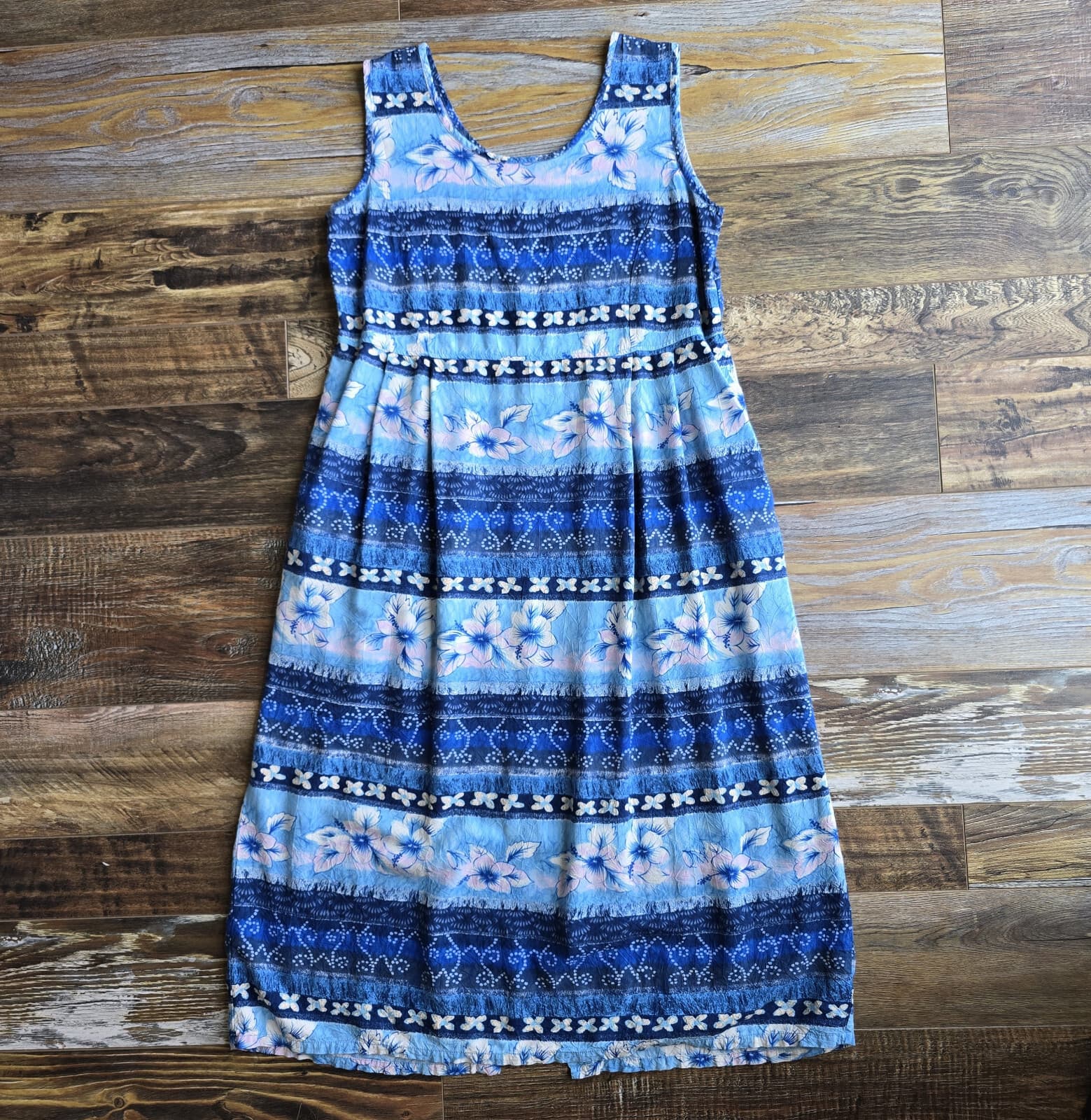 Jams World Tropical Floral Beach Hawaii Shift Dress Sleeveless Blubiscus Sz.M - Thumbnail 6
