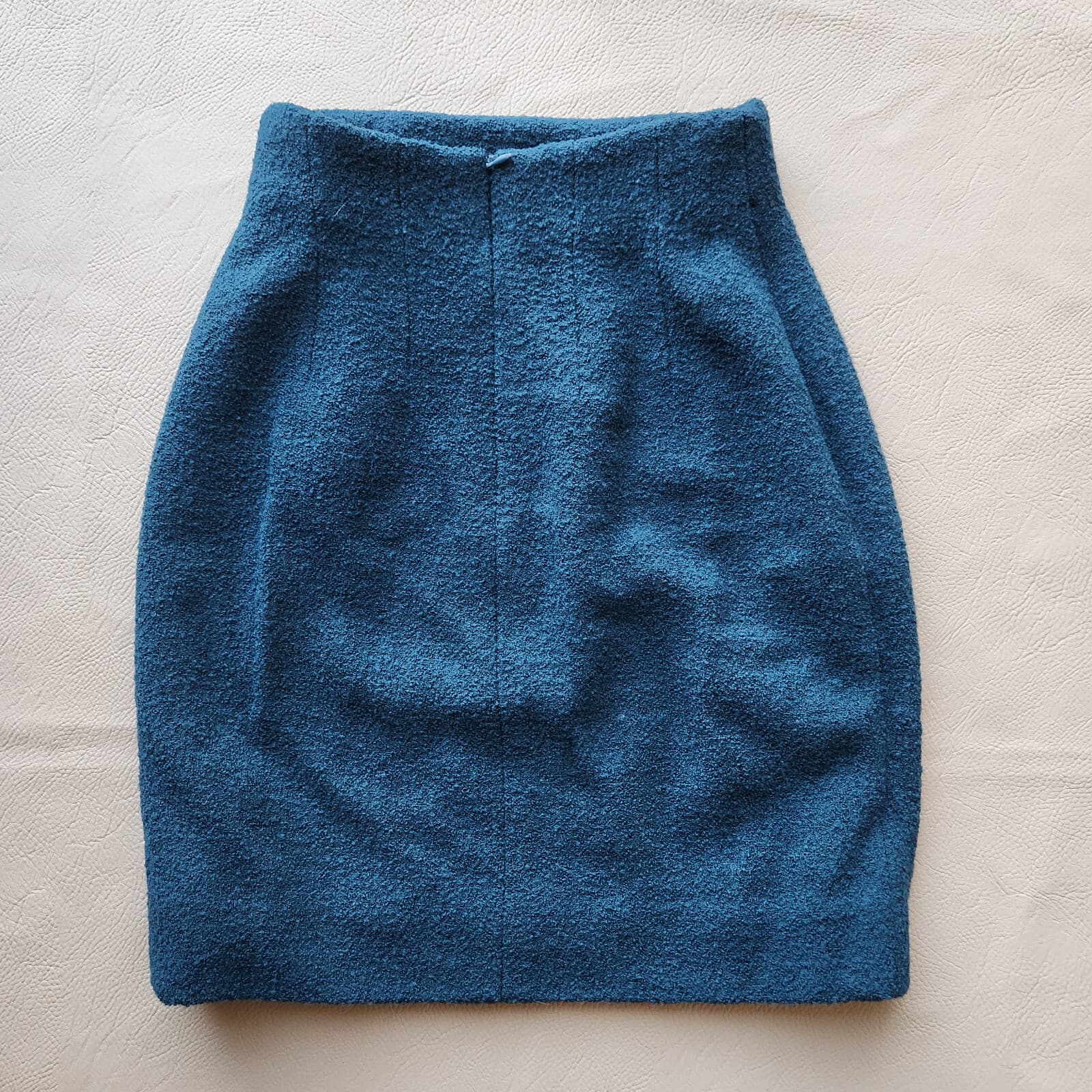 CELINE Paris Wool Blend Tweed Mini Pencil Skirt Lined Zip Blue Green Sz.38 - Thumbnail 3