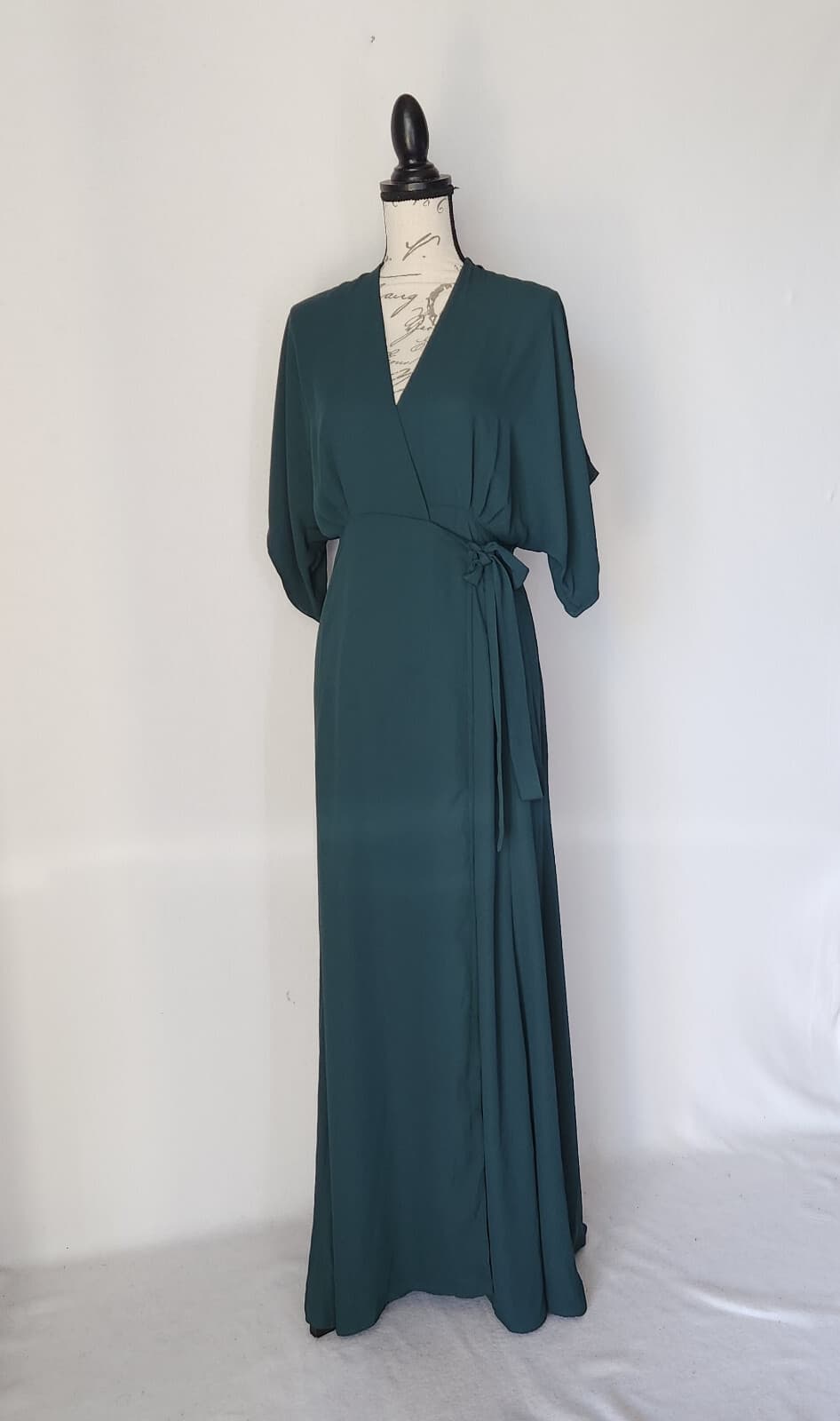 NWT IF BY SEA Chiffon Maxi Warp Dress Drop Shoulder Short Sleeve Green Women's S - Thumbnail 2